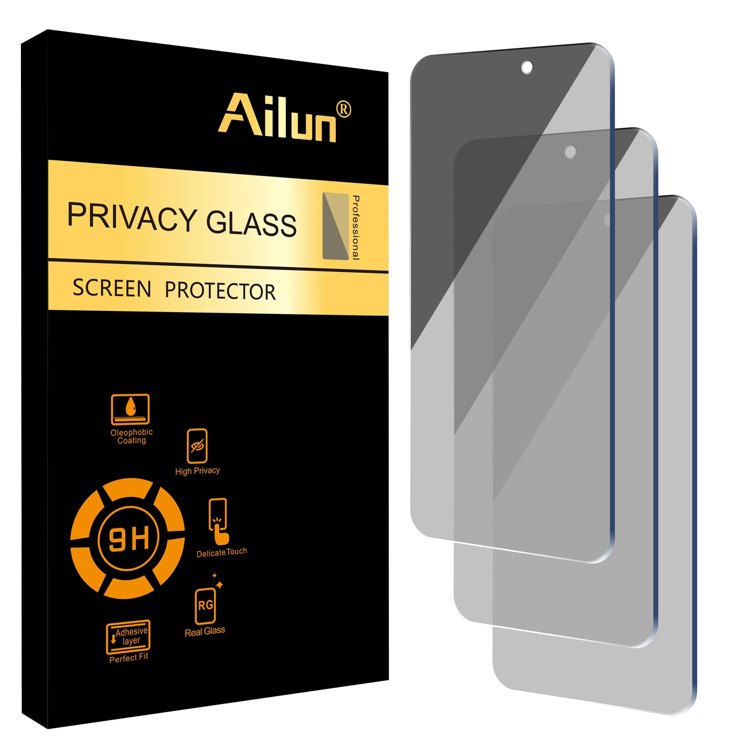 Ailun Privacy Screen Protector for iPhone 16 / iPhone 15 / iPhone 15 Pro [6.1 Inch] 3 Pack Anti Spy Private Tempered Glass Anti-Scratch Case Friendly [3 Pack][Not for iPhone 16 Pro 6.3 inch] iPhone 16/15/15 Pro