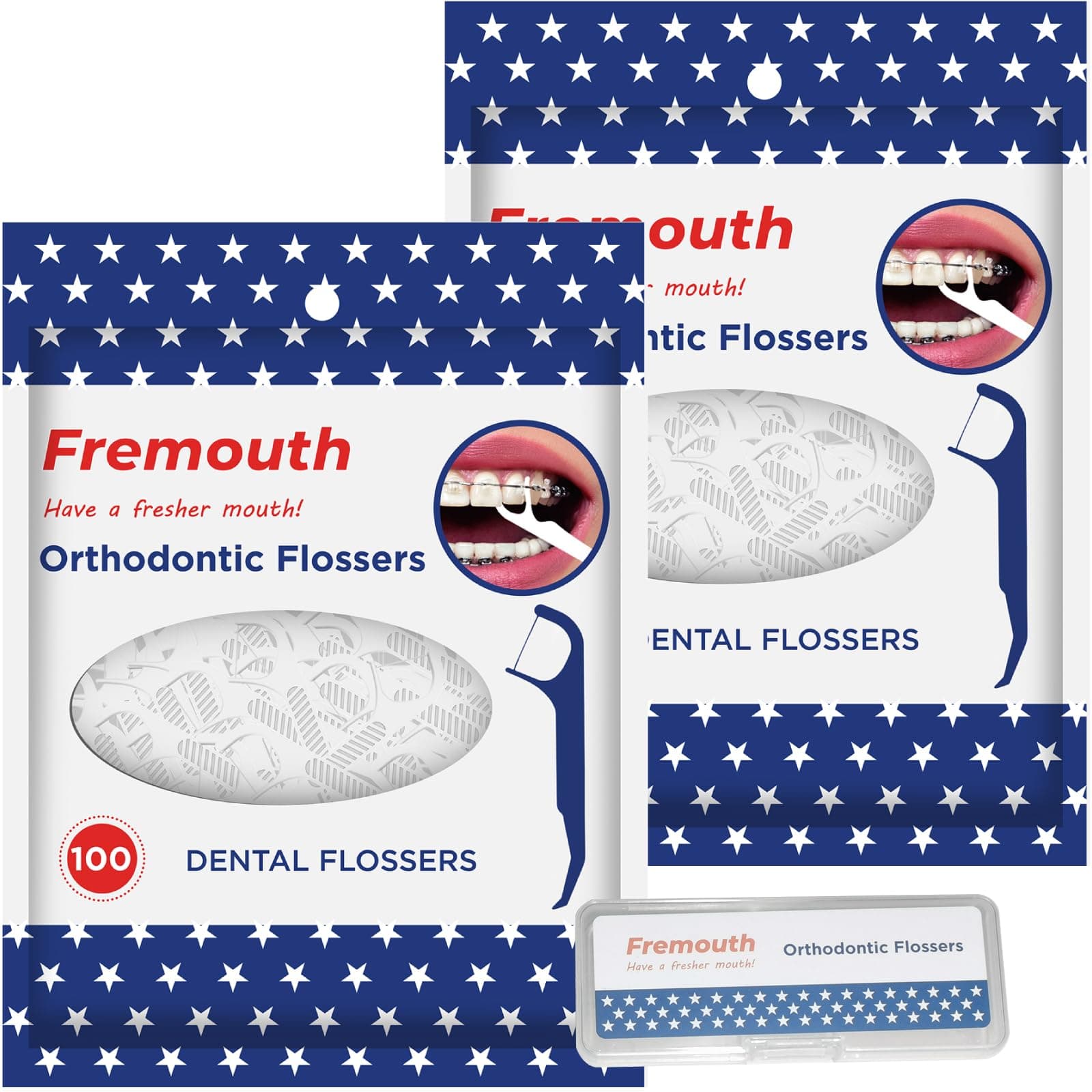 Orthodontic Flossers for Braces - Ortho Dental Floss Picks, 100 Count (Pack of 2), with a Travel Case