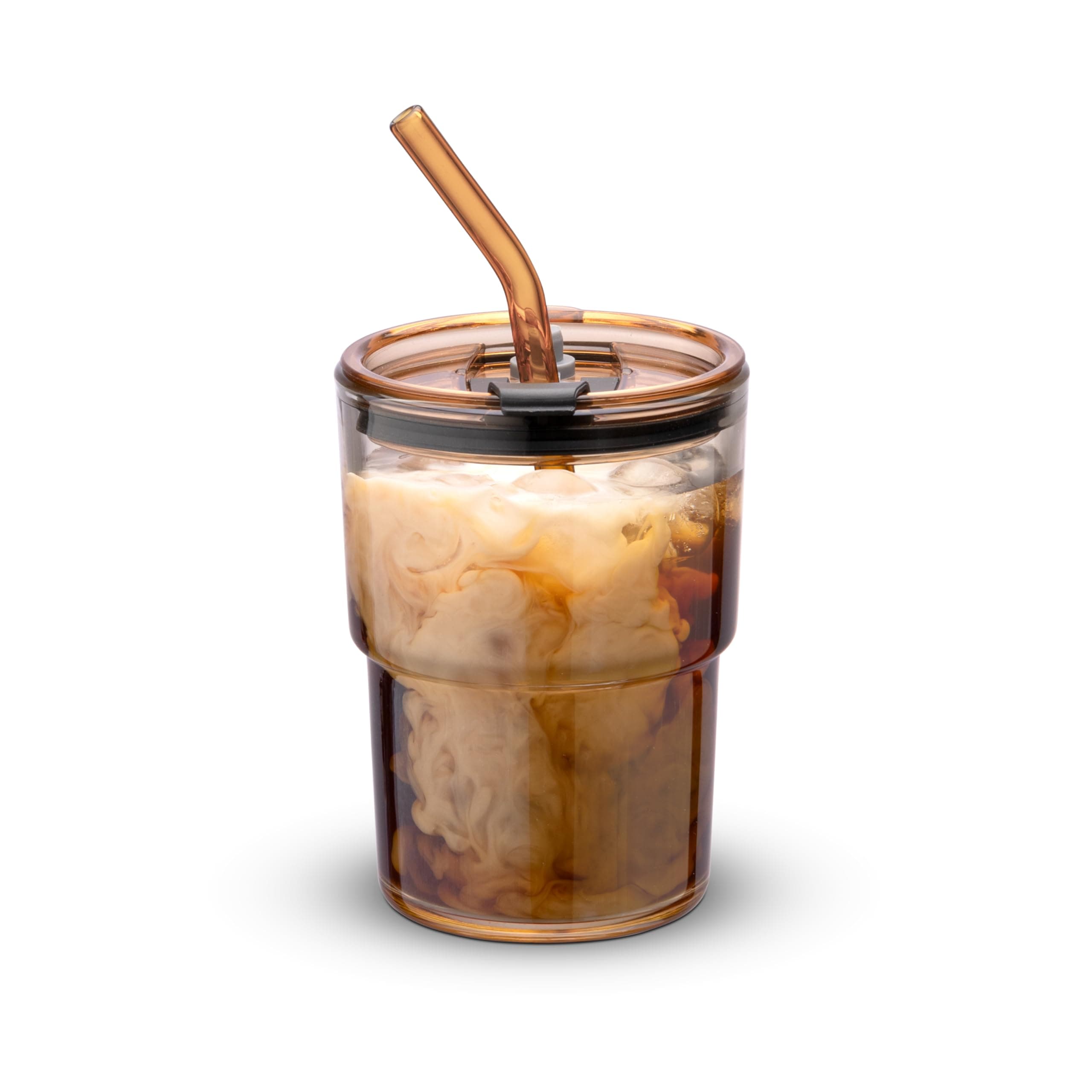 13oz/400ml Tumbler Water Glass, Cups with Straw and Lid Sealed Carry on for Coffee, Iced Tea, Thick Wall Insulated Glass Cup (Amber)…