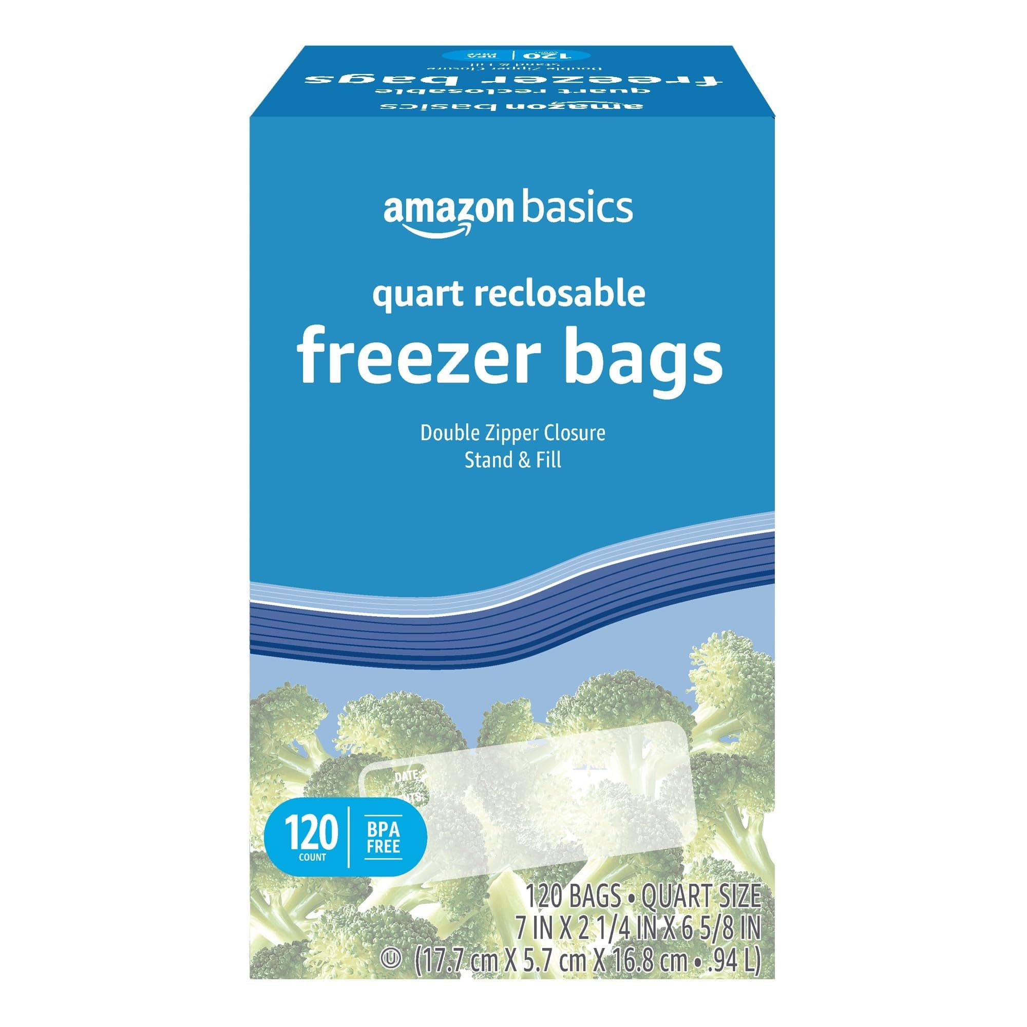 Amazon Basics Reclosable Freezer Quart Bags, BPA Free, 120 Count (Previously Solimo) Quart (120 Count)