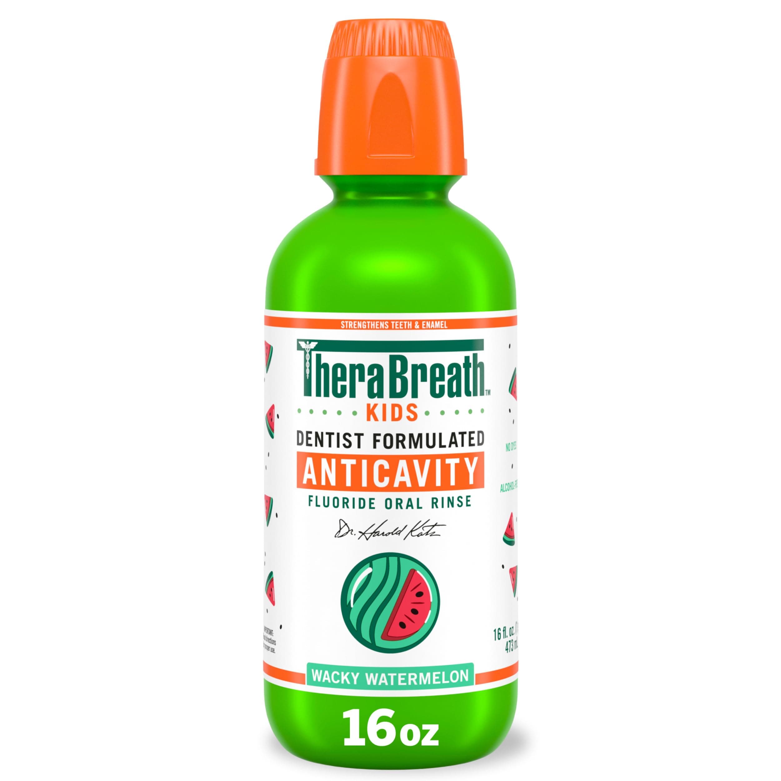 TheraBreath Kids Organic Wacky Watermelon Mouthwash with Fluoride, Anticavity, Dentist Formulated, 16 Fl Oz Organic Wacky Watermelon Mouthwash 16 Fl Oz (Pack of 1)