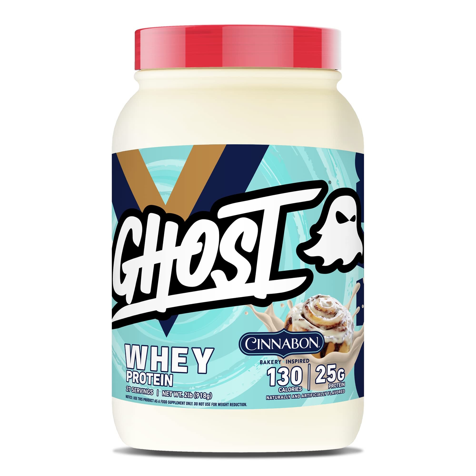GHOST GHOST Whey Protein Powder, Cinnabon - 2LB, 25G of Protein - Cinnamon Roll Flavored Isolate, Concentrate & Hydrolyzed Whey Protein Blend - Post Workout Shakes - Soy & Gluten Free