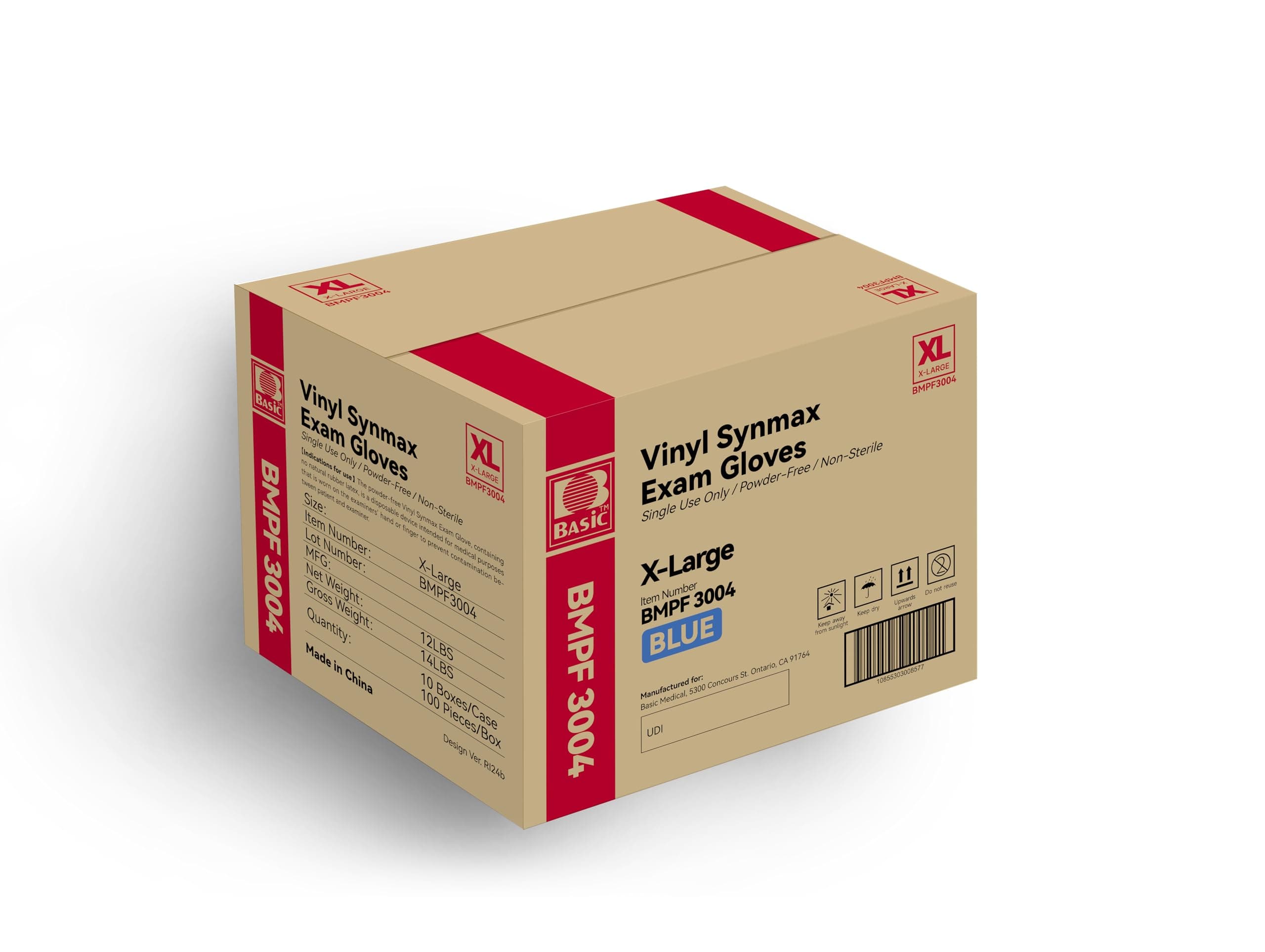 Basic Medical Synmax Vinyl Exam Gloves - Latex-Free & Powder-Free - X-Large, BMPF-3004(Case of 1,000),Blue X-Large (Pack of 1000) 1000