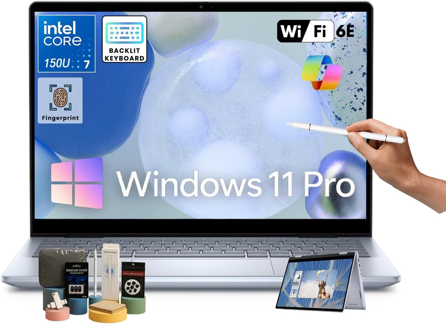 Dell Inspiron 14 inch 2-in-1 Business Laptop, FHD+ Touchscreen Display, Intel 10-Core 7 150U, Backlit KB, Fingerprint, Wi-Fi 6E, Win 11 Pro, Copilot, Accessories, FHD Webcam (32GB DDR5 + 1TB SSD) 32GB DDR5 RAM | 1TB SSD