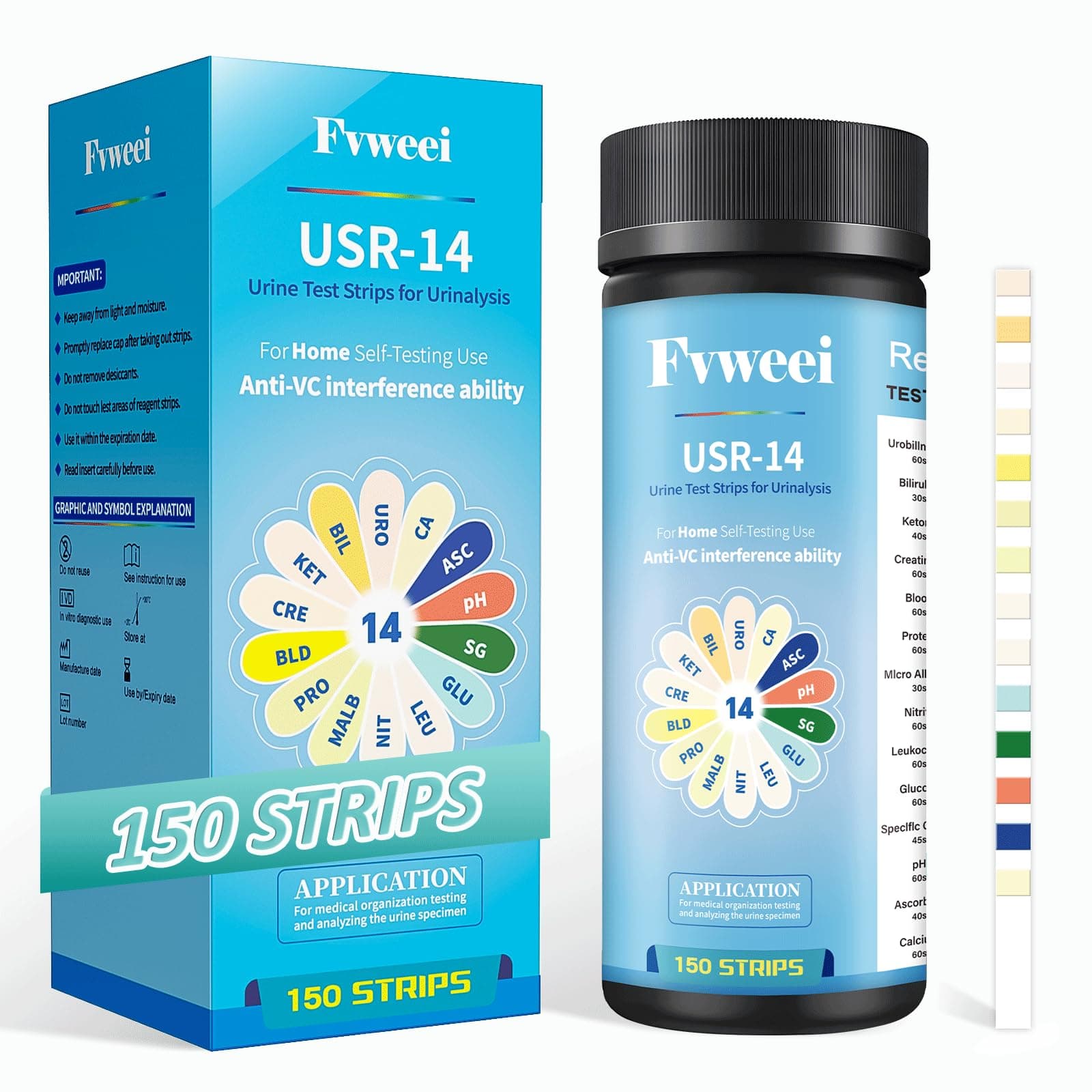 Urine Test Strips | 150 Strips | 14 Parameters Urinalysis Test Strips Full Panel, UTI Test Strips for Men & Women at Home for Ketone Protein Kidney & Liver Function 1 Count (Pack of 150)