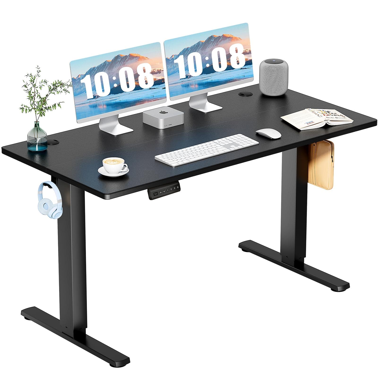 DUMOS 55 Inch Electric Standing Desk Height Adjustable, Sit to Stand Computer Workstations Large Work PC Table Home Office Writing Gaming Desks with Memory Presets for Walking Pad, Bedroom, Black Black 55-Inch