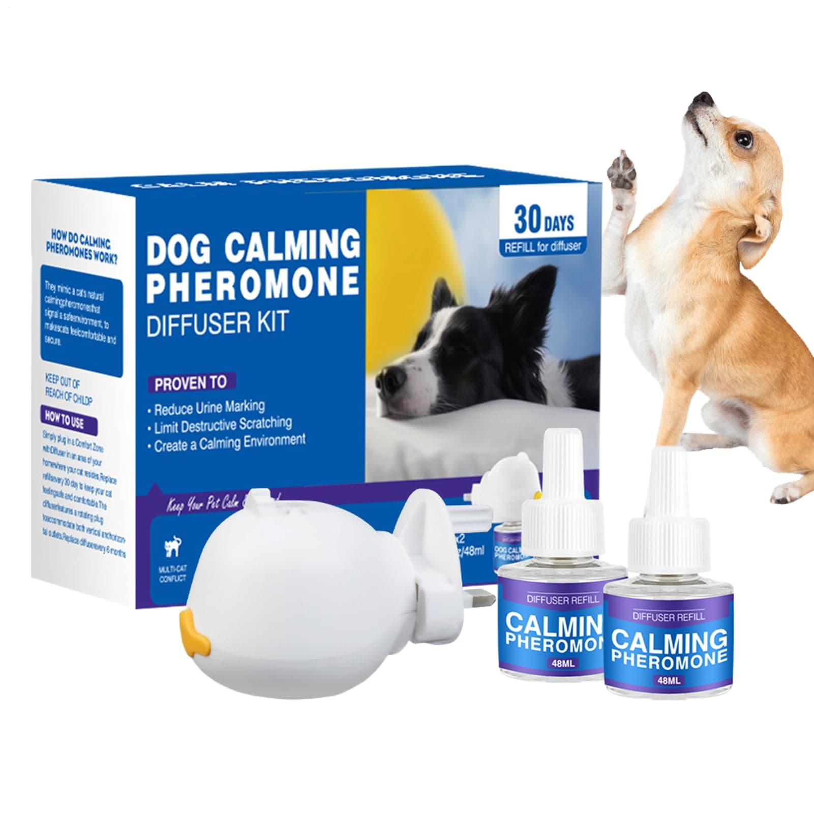 Pet Pheromone Diffuser - Effective Aggression Reducing Kit, Gentle Comfort Spray | Aggression Relaxants with Refill Pet Health Supplies, Home Adjustment Tool, Relaxing Formula for Dogs, New 3