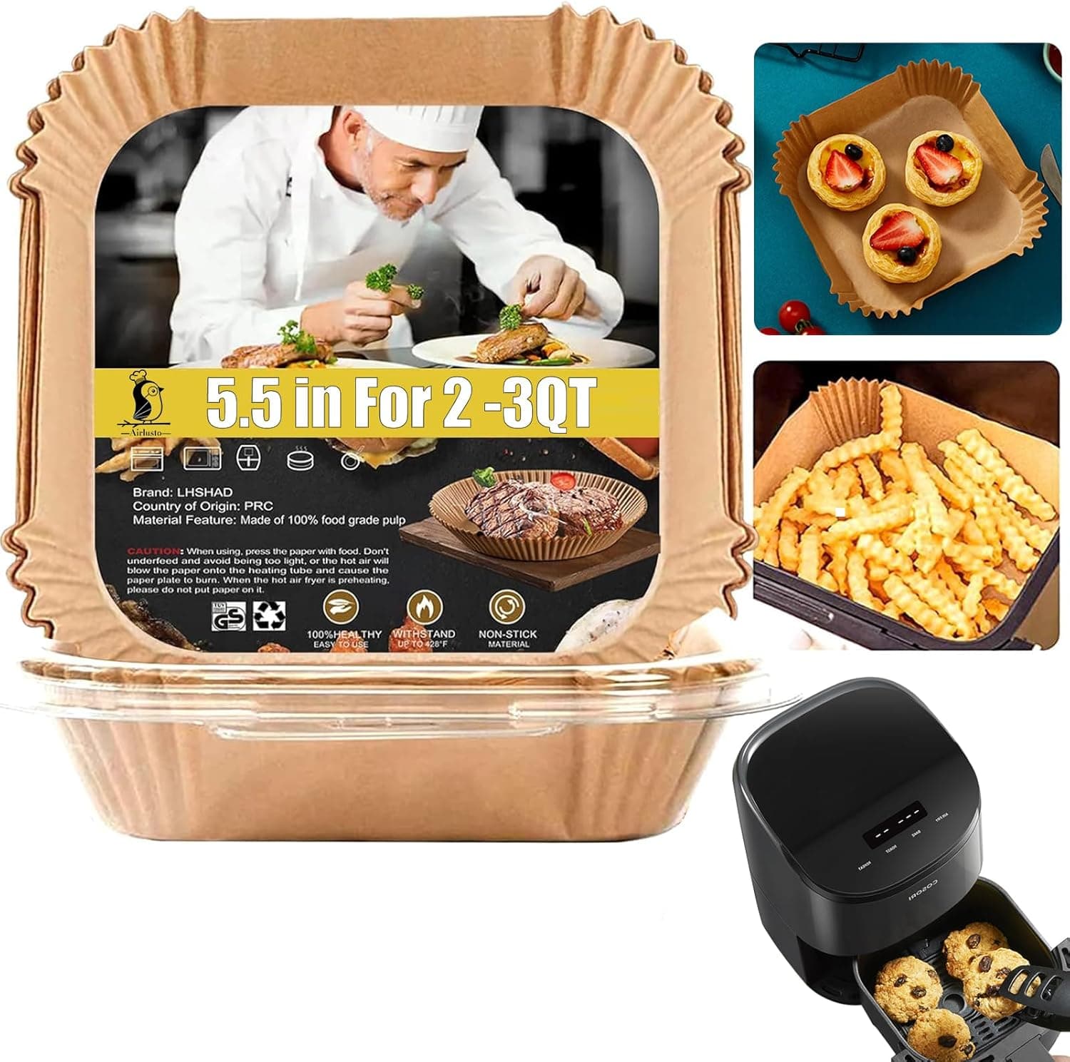 Small Air Fryer Liners, Mini Air Fryer Liners, 2 2.1 2.6 3qt Air Fryer Liners, Air Fryer Liners Disposable 2 qt for Cosori Mini Air Fryer, Instant Vortex Mini, Chefman TurboFry, DASH Tasti-Crisp 5.5"Square