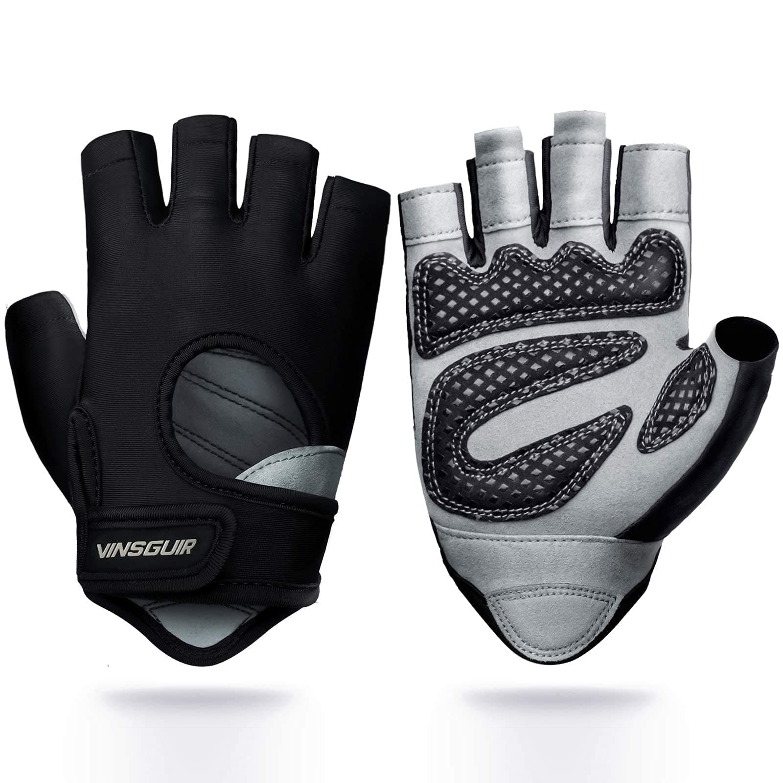 VINSGUIR Workout Gloves for Men and Women, Weight Lifting Gloves with Excellent Grip, Lightweight Gym Gloves for Weightlifting, Cycling, Exercise, Crosstraining, Pull ups, Fitness, Climbing and Rowing Black Large