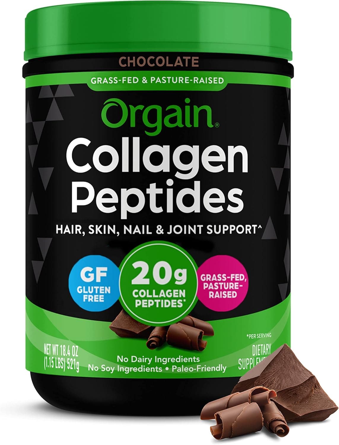 Orgain Hydrolyzed Collagen Peptides Powder For Women & Men, Chocolate, 20g Grass Fed Collagen - Hair, Skin, Nail, & Joint Support Supplement, Paleo & Keto, Non-GMO, Type I and III, 1lb Chocolate 1 Pound (Pack of 1)