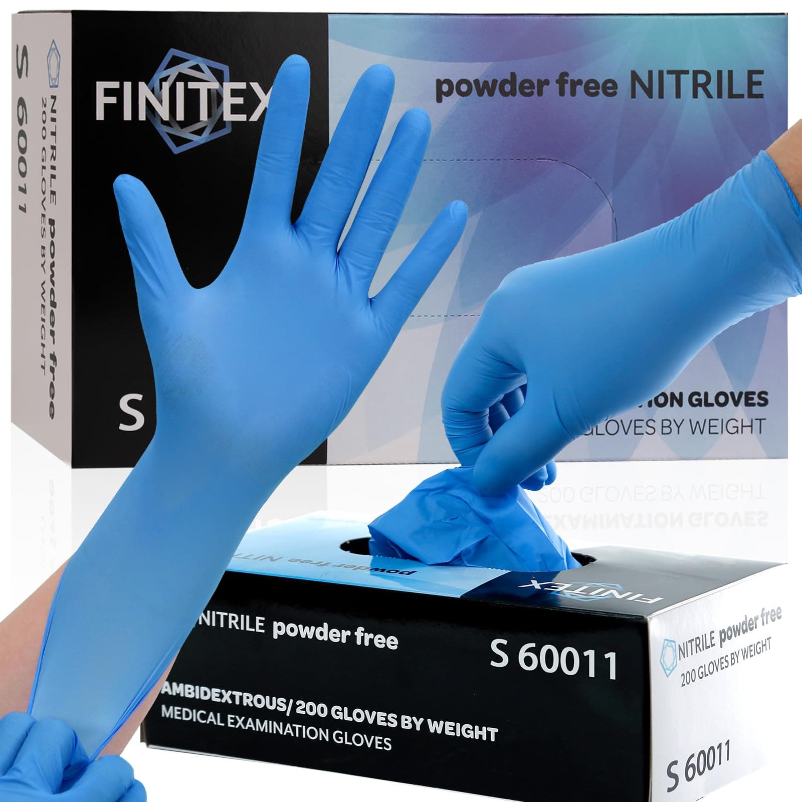 FINITEX Blue Disposable Nitrile Exam Gloves - 200 PCS/BOX 3.5mil Rubber Powder-Free Latex-Free Medical Cleaning Food Gloves Large (Pack of 200)