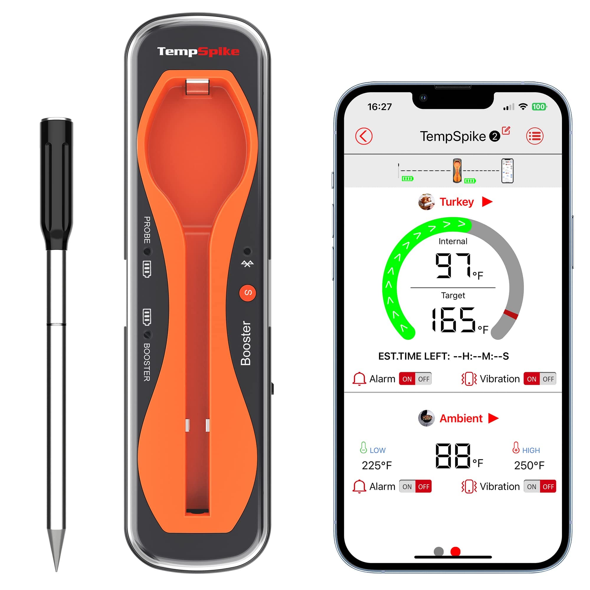 ThermoPro TempSpike 500 ft Wireless Meat Thermometer Digital, Bluetooth Meat Thermometer Wrieless for Beef Lamb Chicken Turkey, Smoker Acccessories for Rotisserie Sous Vide BBQ Oven Air Fryer Orange