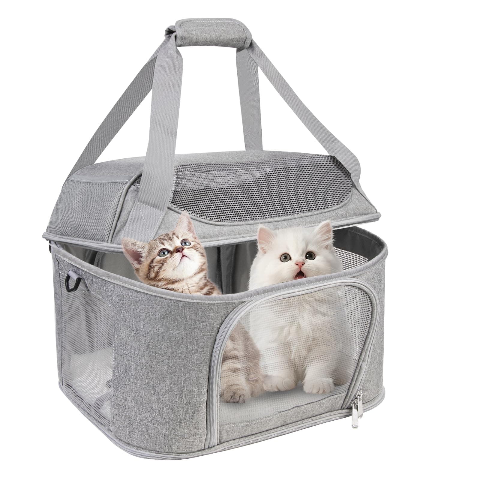 Premium Pet Carrier Backpack, Gray, Mesh Ventilation, 3-Layer Cozy Mat, Side Pockets, Transparent Windows, Soft-Sided Cat Travel Carrier (Gray)