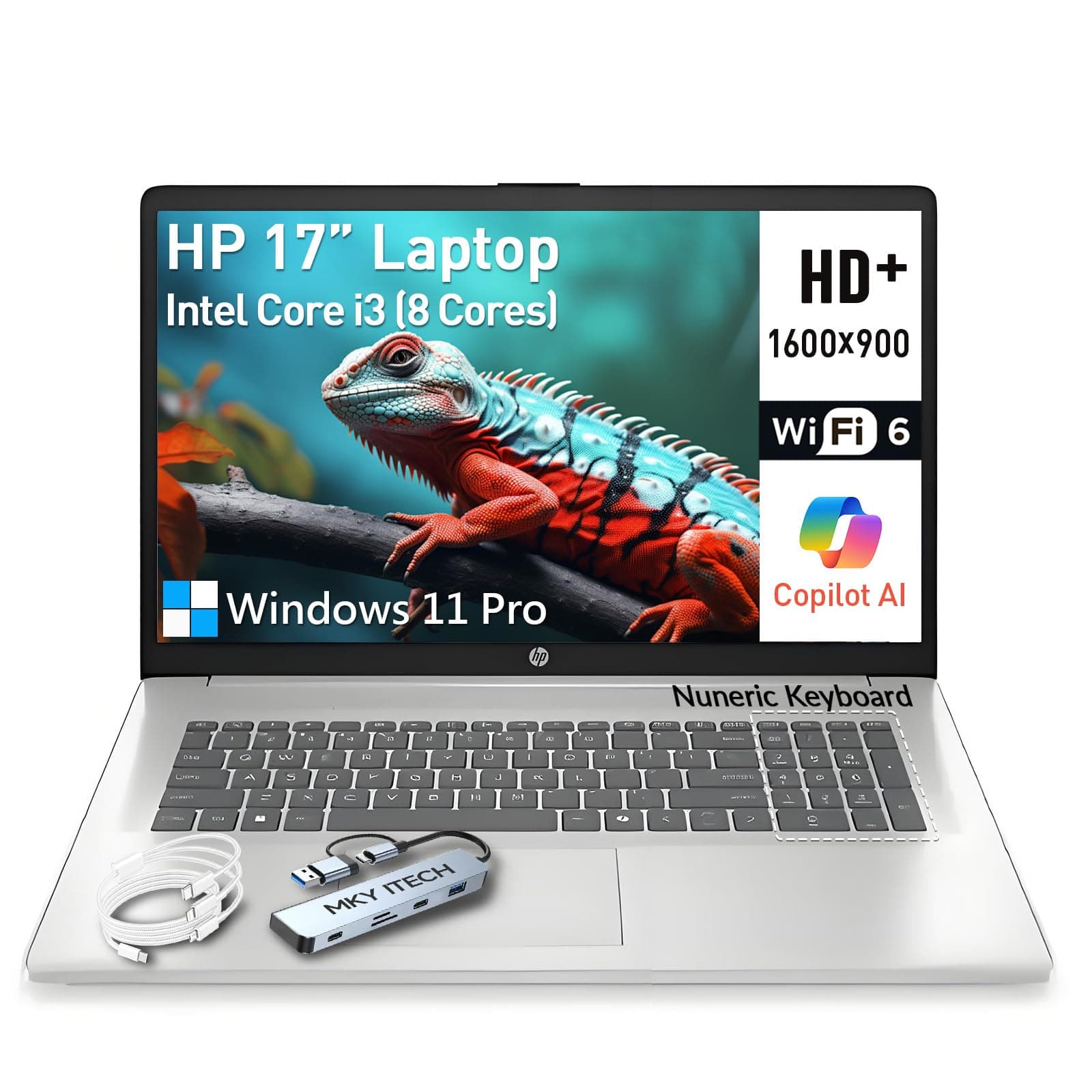 NewHP 17 Inch Laptop Computer, Large Screen 17.3" Laptop PC, Intel Core i3 (8-Cores), Windows 11 Pro, 32GB RAM 2TB SSD, 10-Key Number Pad, Wi-Fi 6, USB-C, Silver 32GB RAM | 2TB SSD