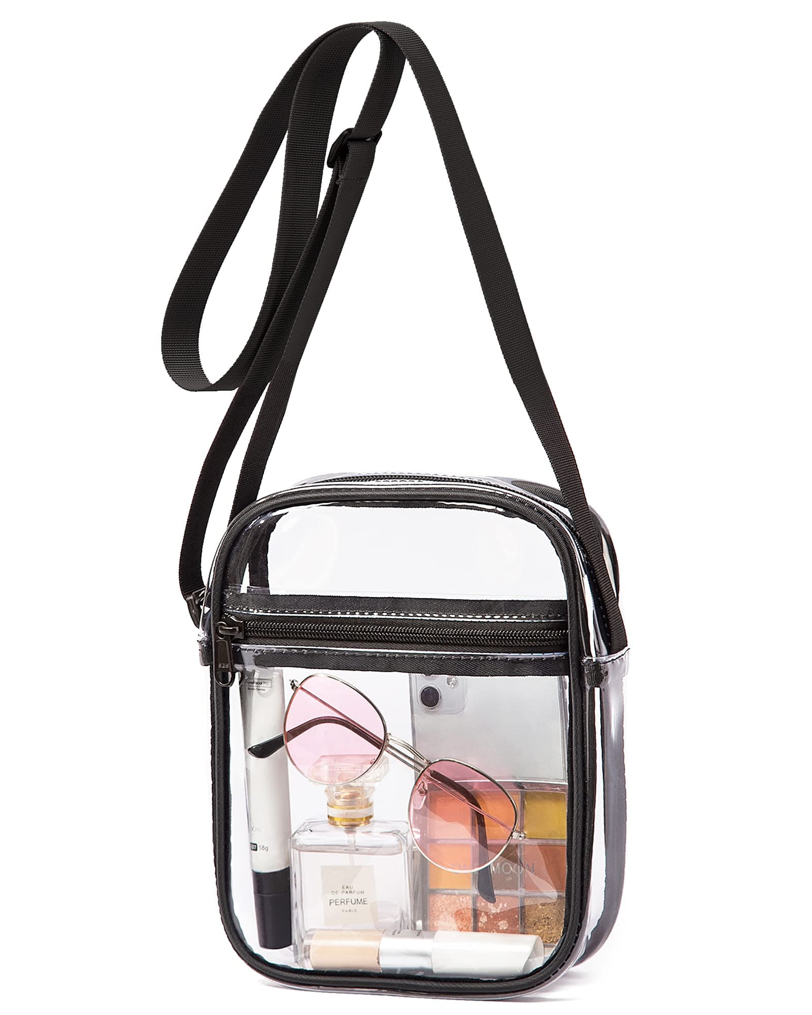 Vorspack Stadium Approved PVC Purse - Clear Crossbody Bag with Front Pocket for Concerts, Sports, Festivals Black