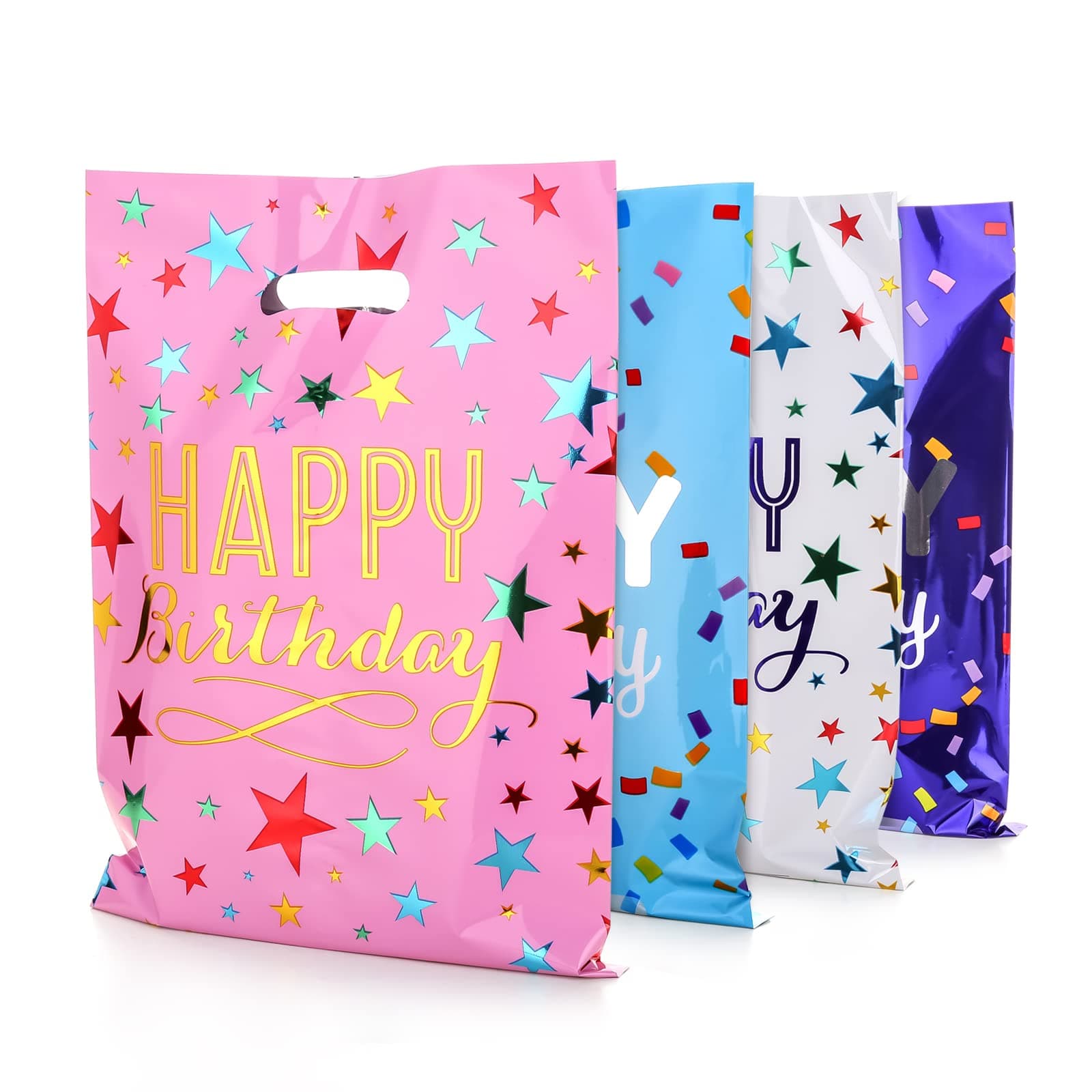 6.7 * 9.8inch Happy Birthday Party Favor Bags 40 PCS, Plastic Goodies Loot Gift Bags Bulk for Kids Baby Girls & Boys Birthday Party Supples (B Style 40 Packs)