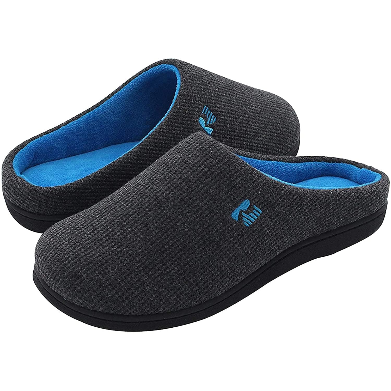 RockDove Men's Original Two-Tone Memory Foam Slipper 11-12 Dark Grey/Blue