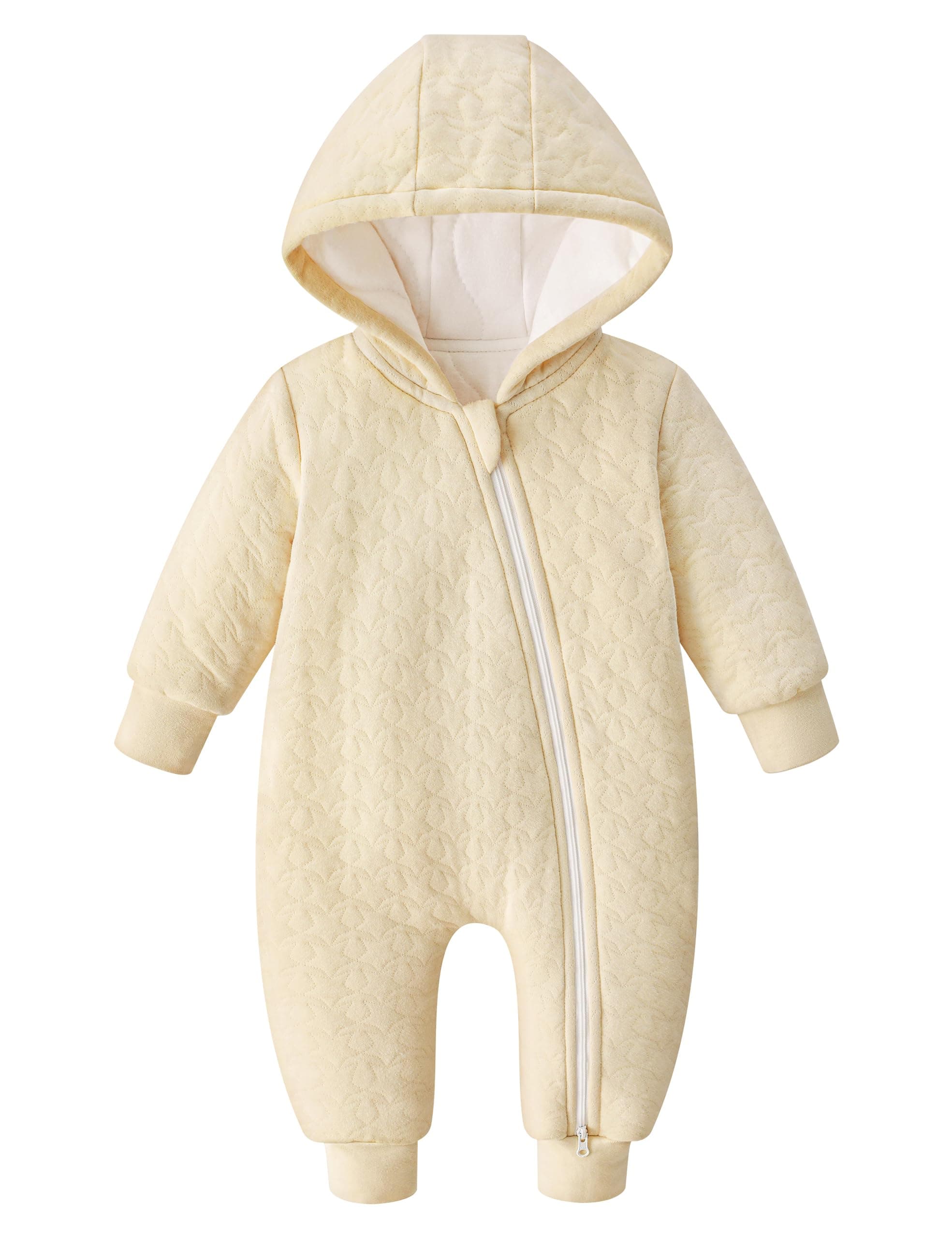 Baby Hooded Pajamas 100% Cotton Long Sleeve 1-18 Months, Baby Boys Girls Clothes Khaki 0-3 Months