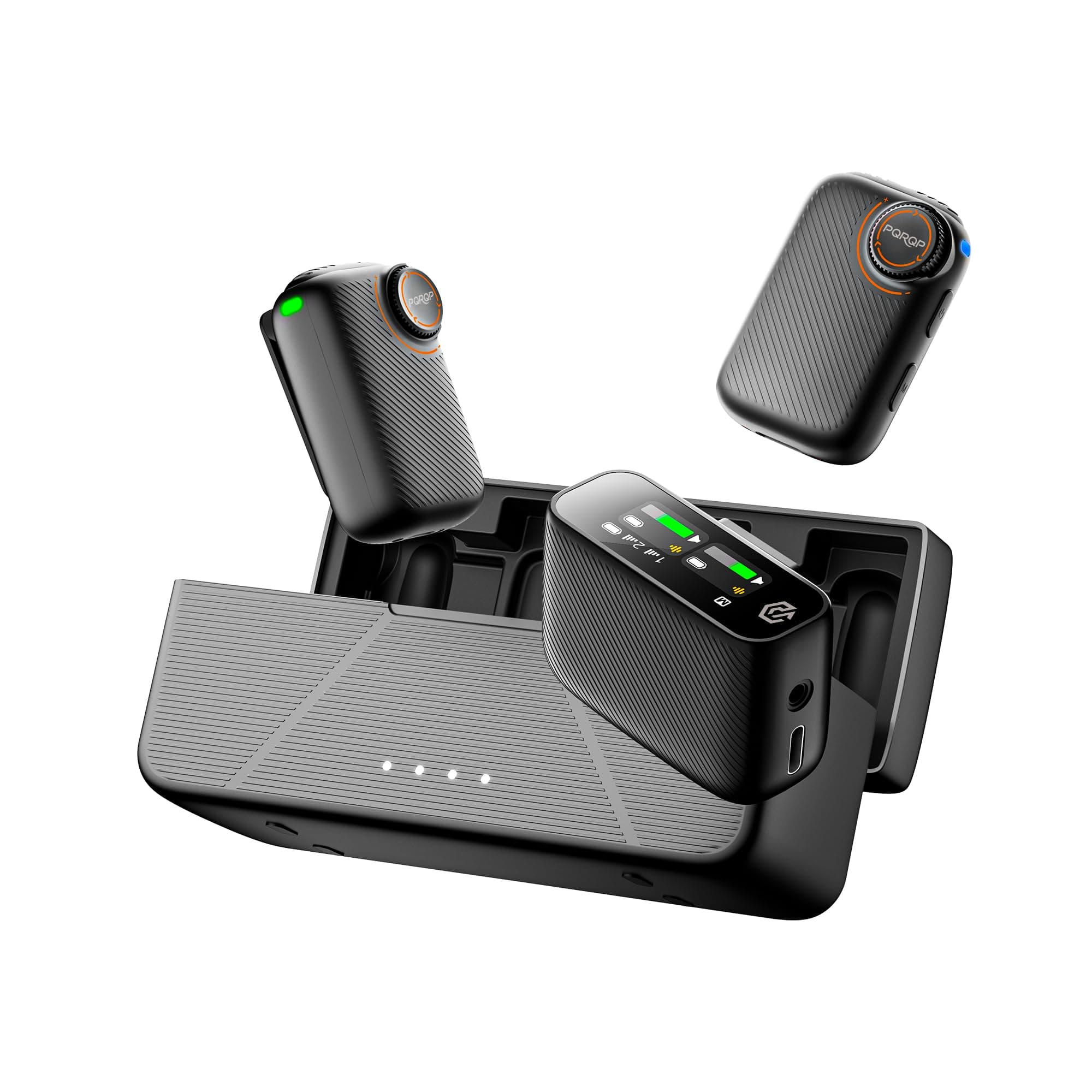 PQRQP PQRQP S20 Mic (2 TX + 1 RX + Charging Case), Mini Microphone for iPhone/Android/Camera, 48kHz/24-bit High Audio, AI Noise Cancelling, 48h Use, 820ft Range, Wireless Microphones for Vlog, Streaming Soot Black