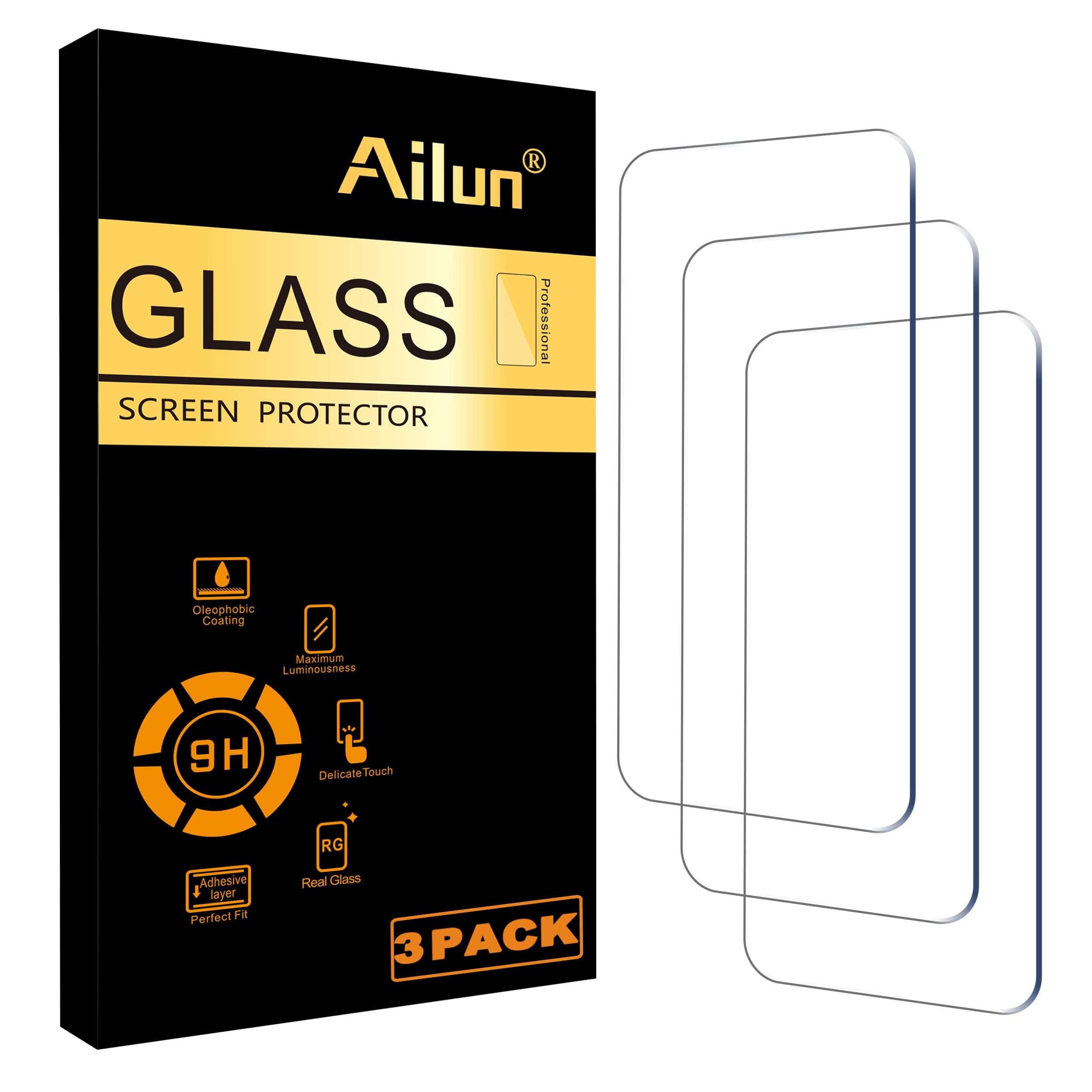 Ailun Screen Protector for iPhone 16 / iPhone 15 / iPhone 15 Pro [6.1 Inch] Display 3 Pack Tempered Glass, Dynamic Island Compatible, Case Friendly [Not for iPhone 16 Pro 6.3 Inch]. iPhone 16/15/15 Pro