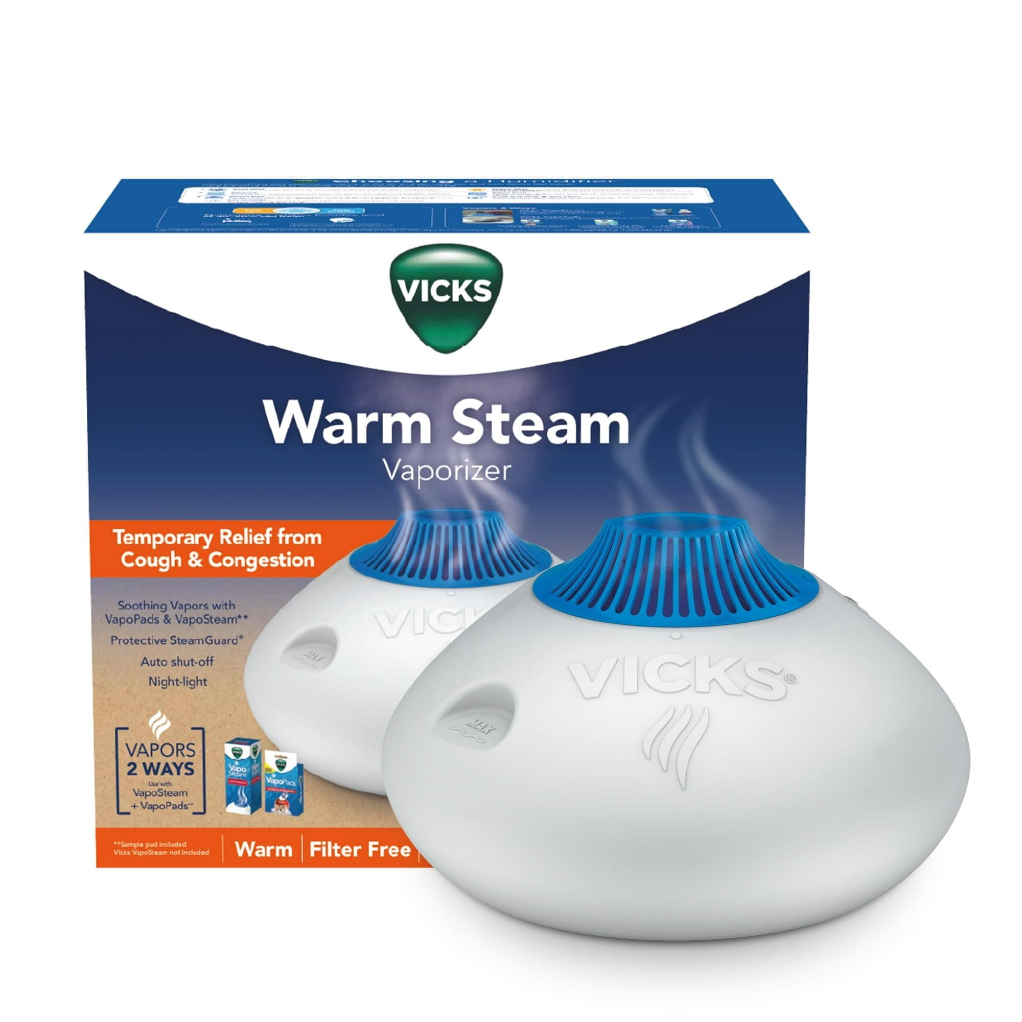 Vicks Vicks Warm Steam Vaporizer, Small to Medium Rooms, 1.5 Gallon Tank – Warm Mist Humidifier for Baby and Kids Rooms with Night Light, Works with Vicks VapoPads and VapoSteam