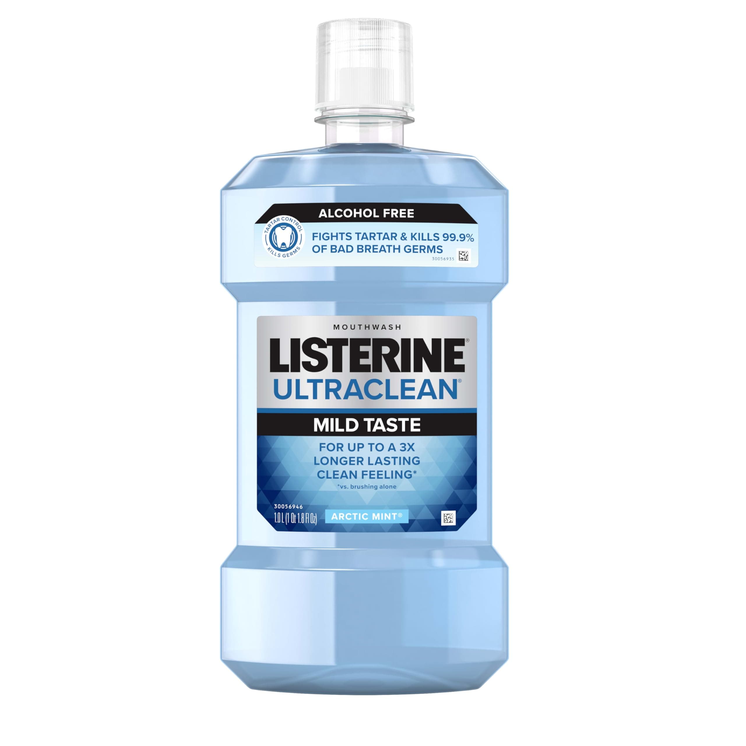 Listerine Ultraclean Alcohol-Free Tartar Control Mouthwash, Oral Rinse Fights Stain Build Up to Help Keep Naturally White Teeth, Less Intense Arctic Mint Flavor, 1L 33.8 Fl Oz (Pack of 1)