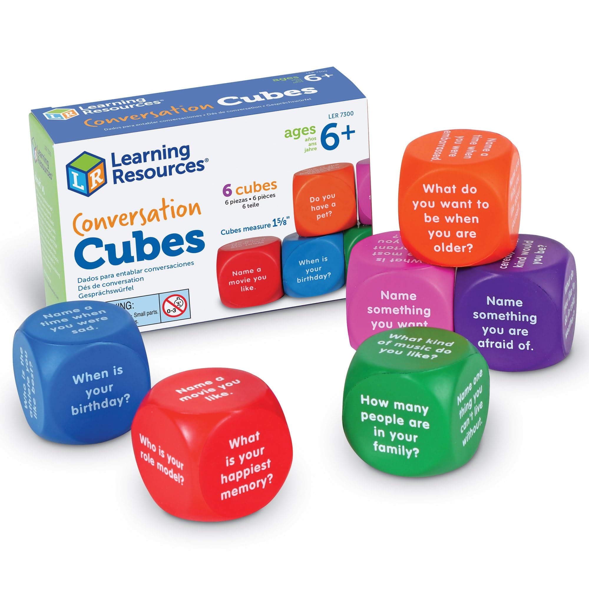 Learning Resources Conversation Cubes -Ages 6+, Foam Cubes for Social Emotional Learning, School Counselor Supplies, Speech Therapy Toys, Ice Breaker Cubes,Teacher Must Haves, 6 Pieces Single