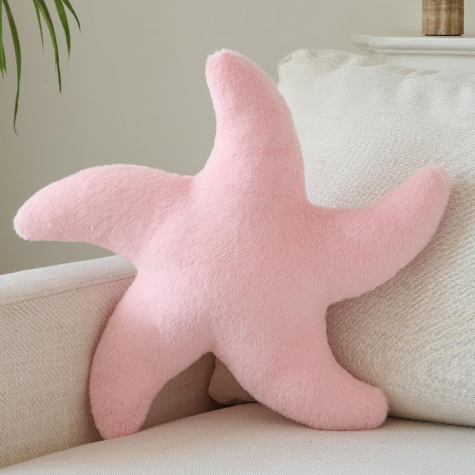 Starfish Pillow, Cute Decorative Pillows for Couch Bed, Aesthetic Room Decor Accent Pillow Plush with Soft Faux Rabbit Fur for Bedroom Living Room (Pink, 19.6 Inches) Pink 19.6 Inches