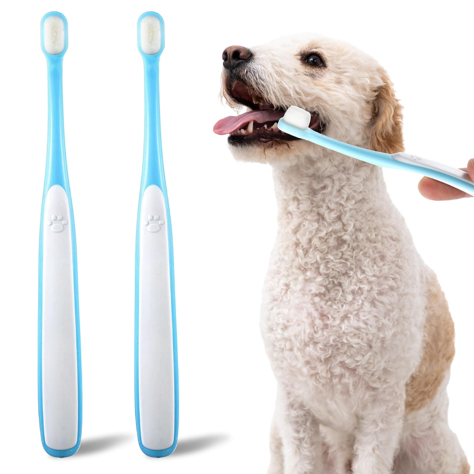 2 Pcs Tiny Dog Toothbrush for Small Dogs, Mini Brush Head Cat & Puppy Tooth Brushing Kit with Curved Handle Soft Bristles, Doggy Toothbrushes for Yorkie Chihuahua & Small Dog Teeth Cleaning