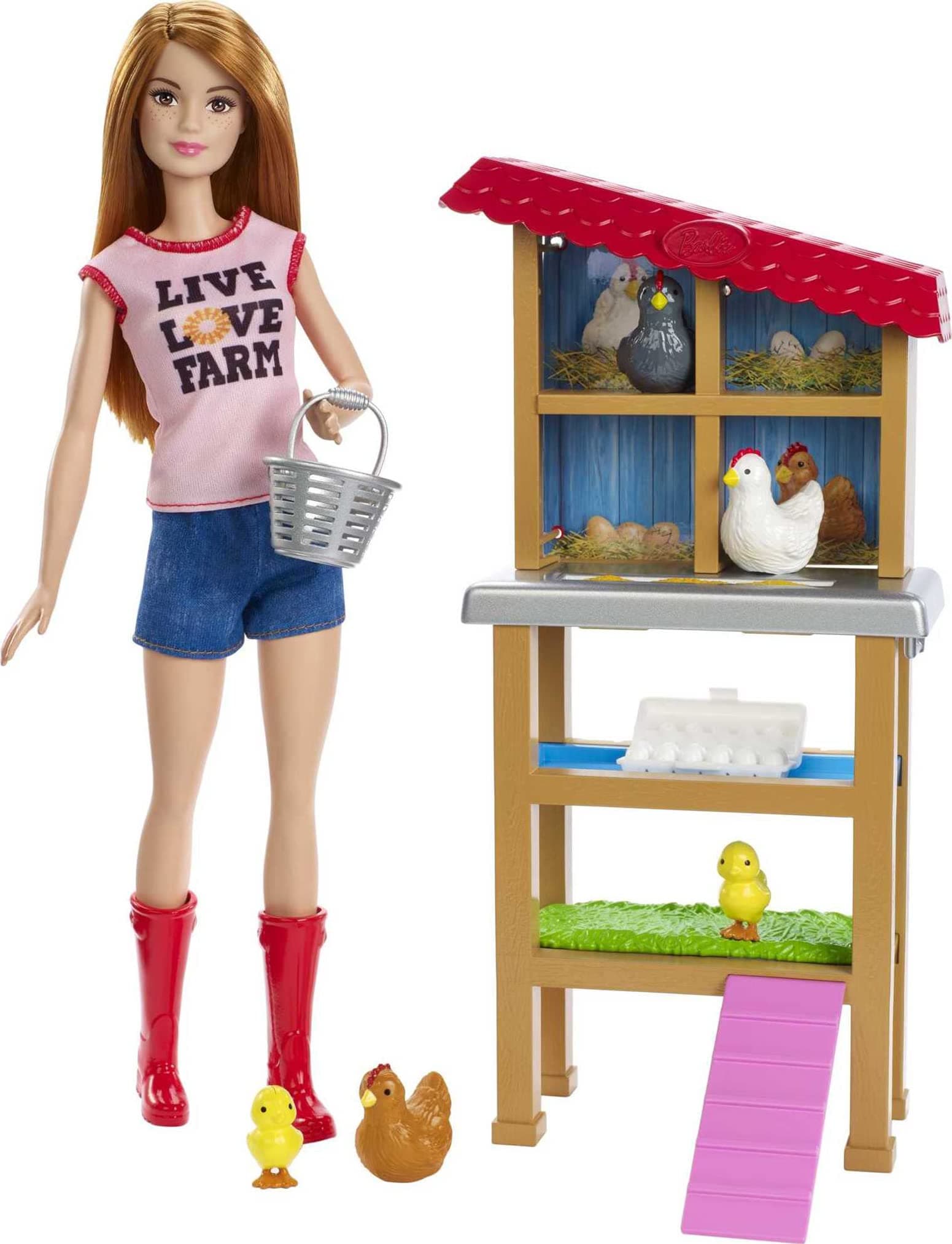 Barbie Chicken Farmer Doll, Red-Haired, and Playset with Henhouse, 3 Chickens, 2 Chicks and More, Career-Themed Toy for 3 to 7 Year Olds (Amazon Exclusive) Barbie Chicken Farmer Doll & Playset