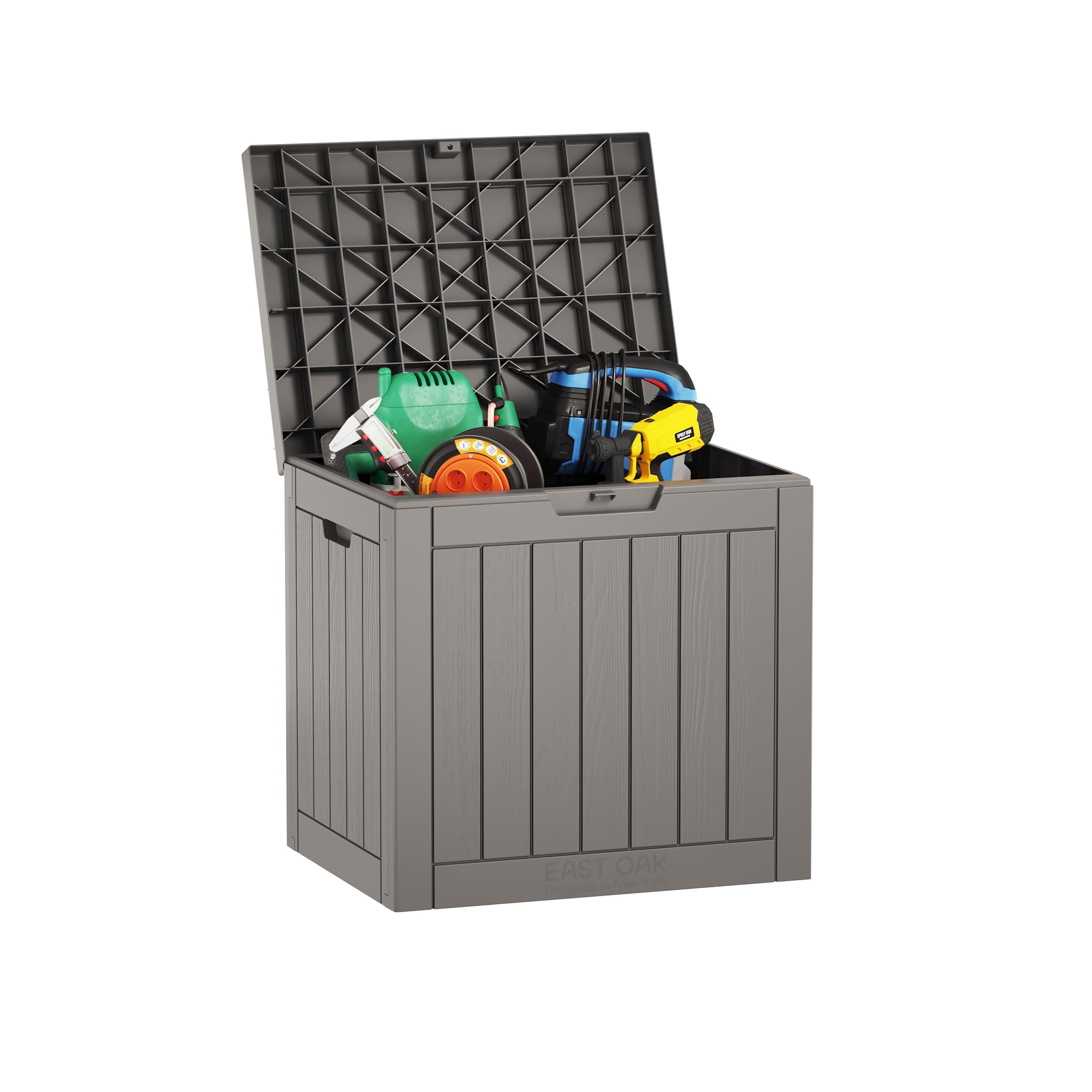 EAST OAK Outdoor Storage Box, 31 Gallon Deck Box Indoor and Outdoor Use, Waterproof Resin Storage Bin for Package Delivery, Patio Cushions, Gardening Tools, Lockable, UV Resistant, Grey Grey 31 Gallon