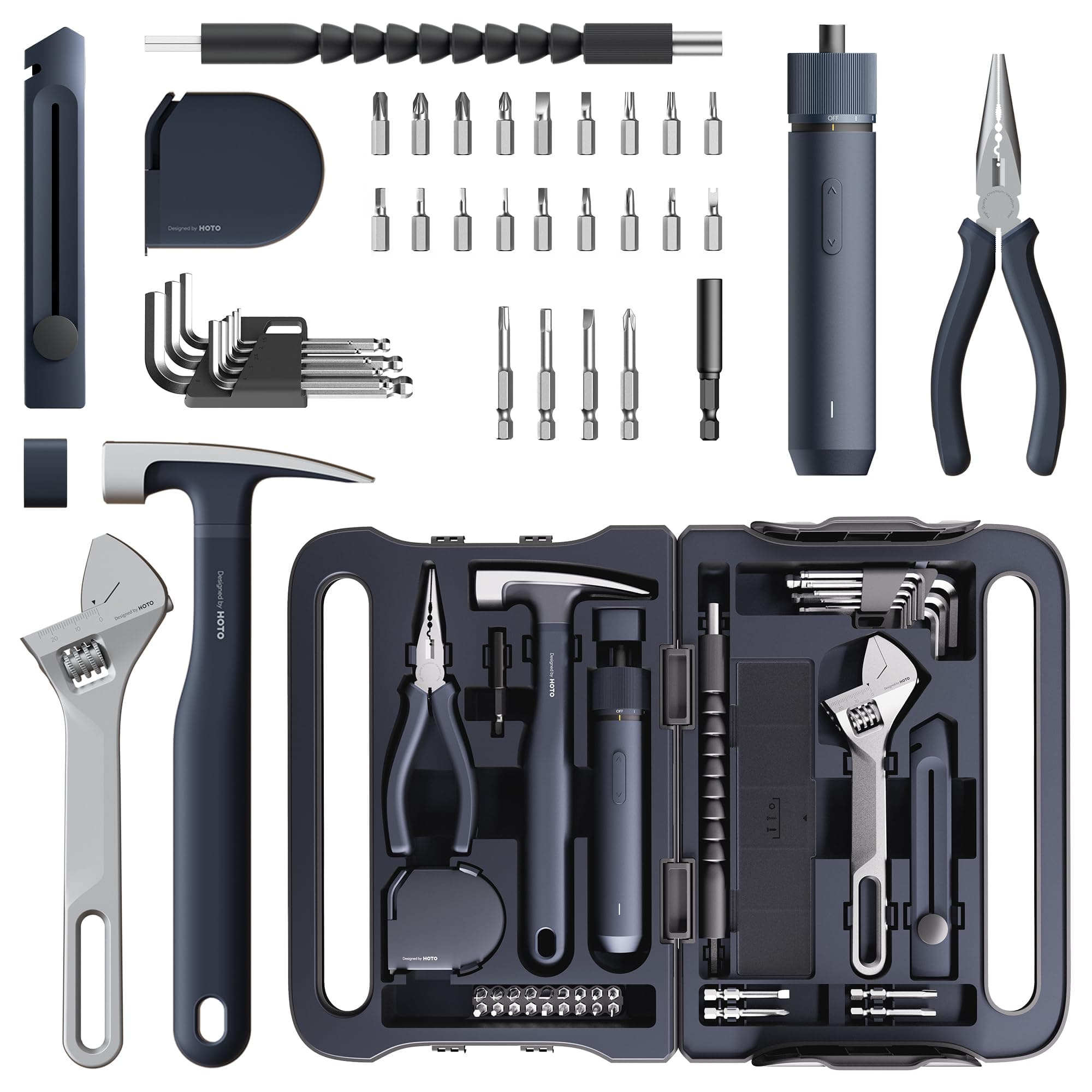 HOTO HOTO 40-Piece Tool Kit, Household Essentials Tool Set w/Smart Electric Screwdriver (LED, 3 Torque) + 14 Tools & 26 Accessories | Pro-Grade Compact Organizer for Home, Dorm Repairs, DIY