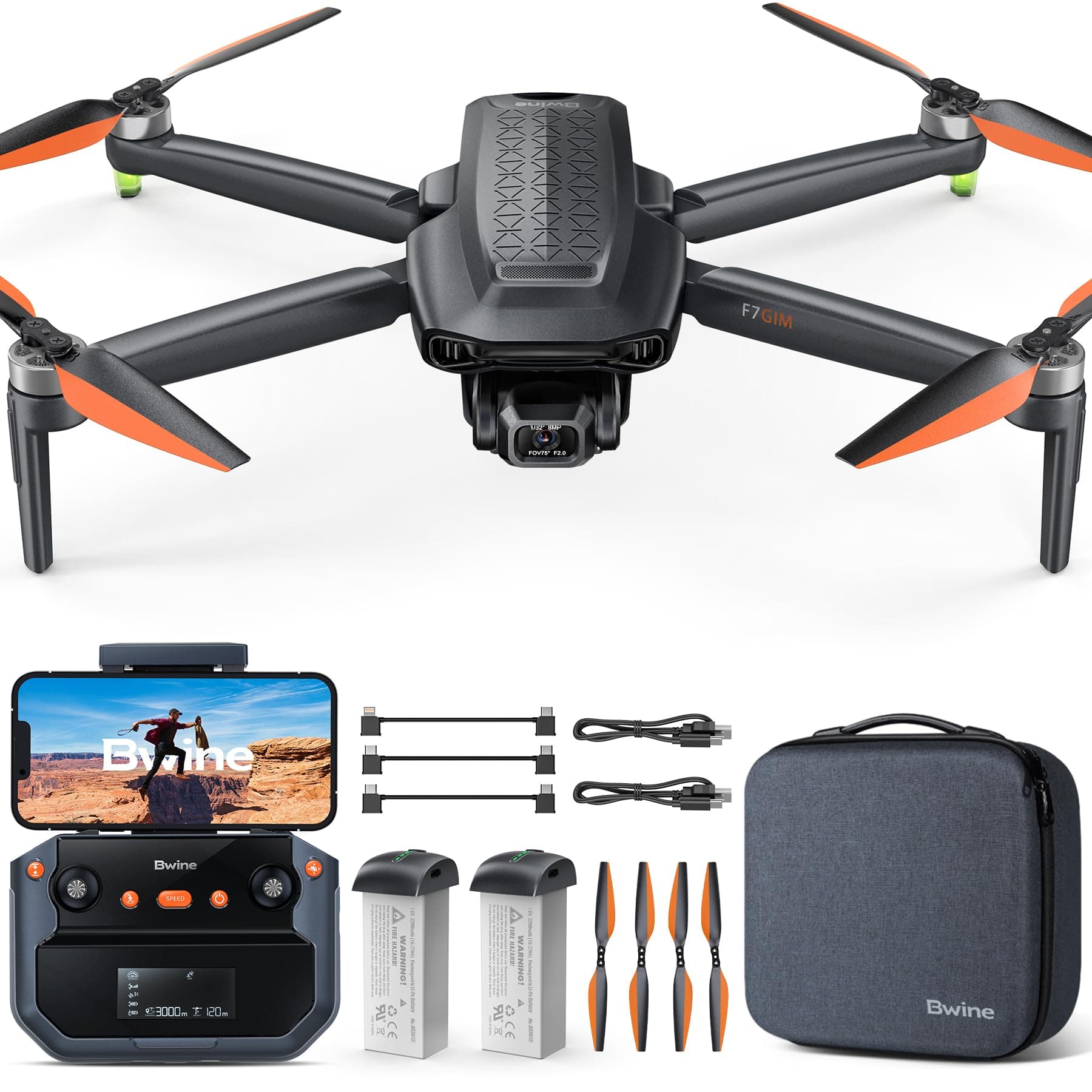 Bwine F7GIM Pro Drone with 6K UHD Camera, 3-Axis Brushless Gimbal, 4K/30fps Video, GPS Smart Control for Adults and Beginner, Plus 70Mins Flight Time, 10000Ft FPV Digital Transmission and TOF Safety Support F7GIM 6K
