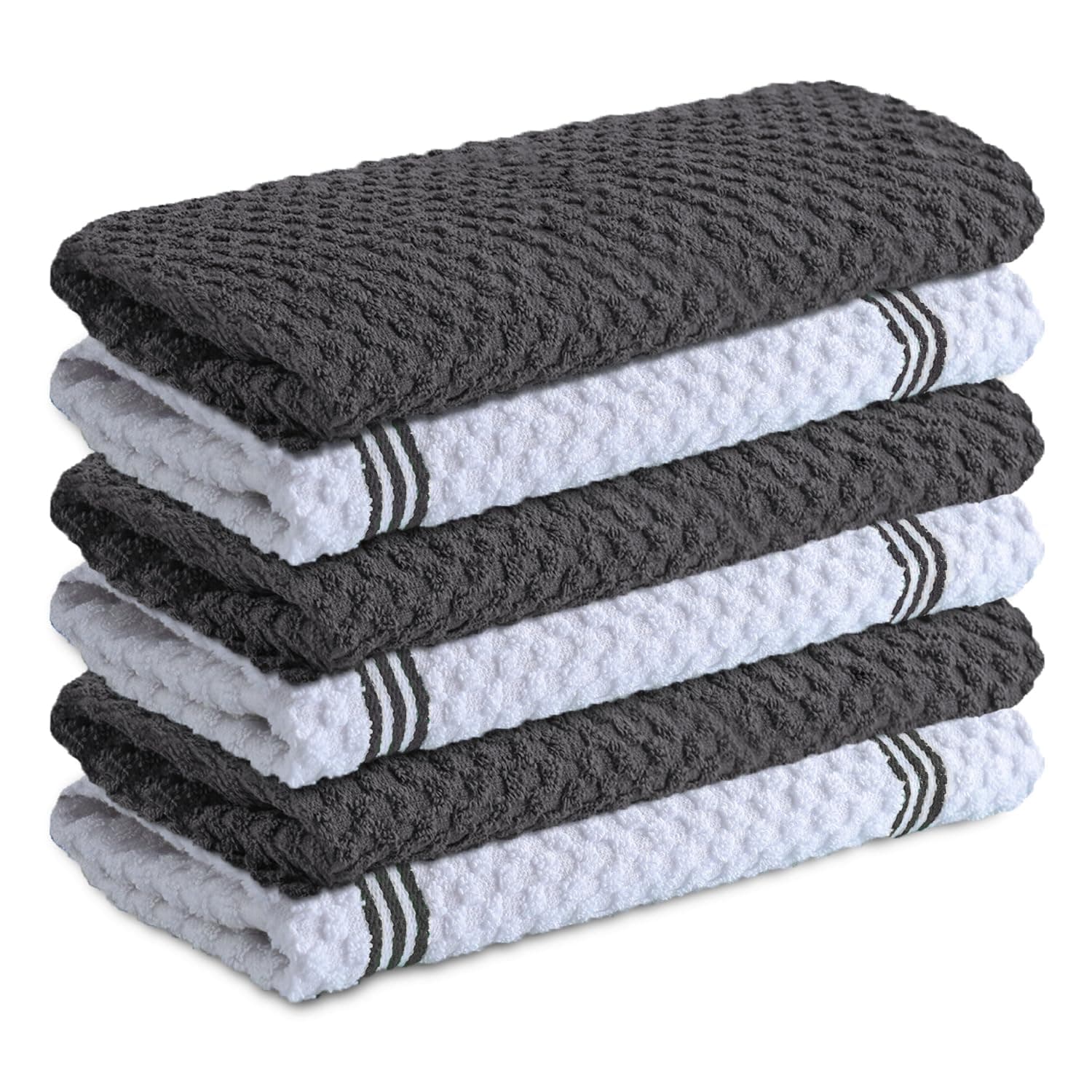 Infinitee Xclusives 100% Cotton Kitchen Towels - 15x25 Inch Ultra Soft Tea Towel, Super Absorbent Terry Dish Towels for Kitchen Linens |Grey| 15 x 25 - Pack of 6 Grey