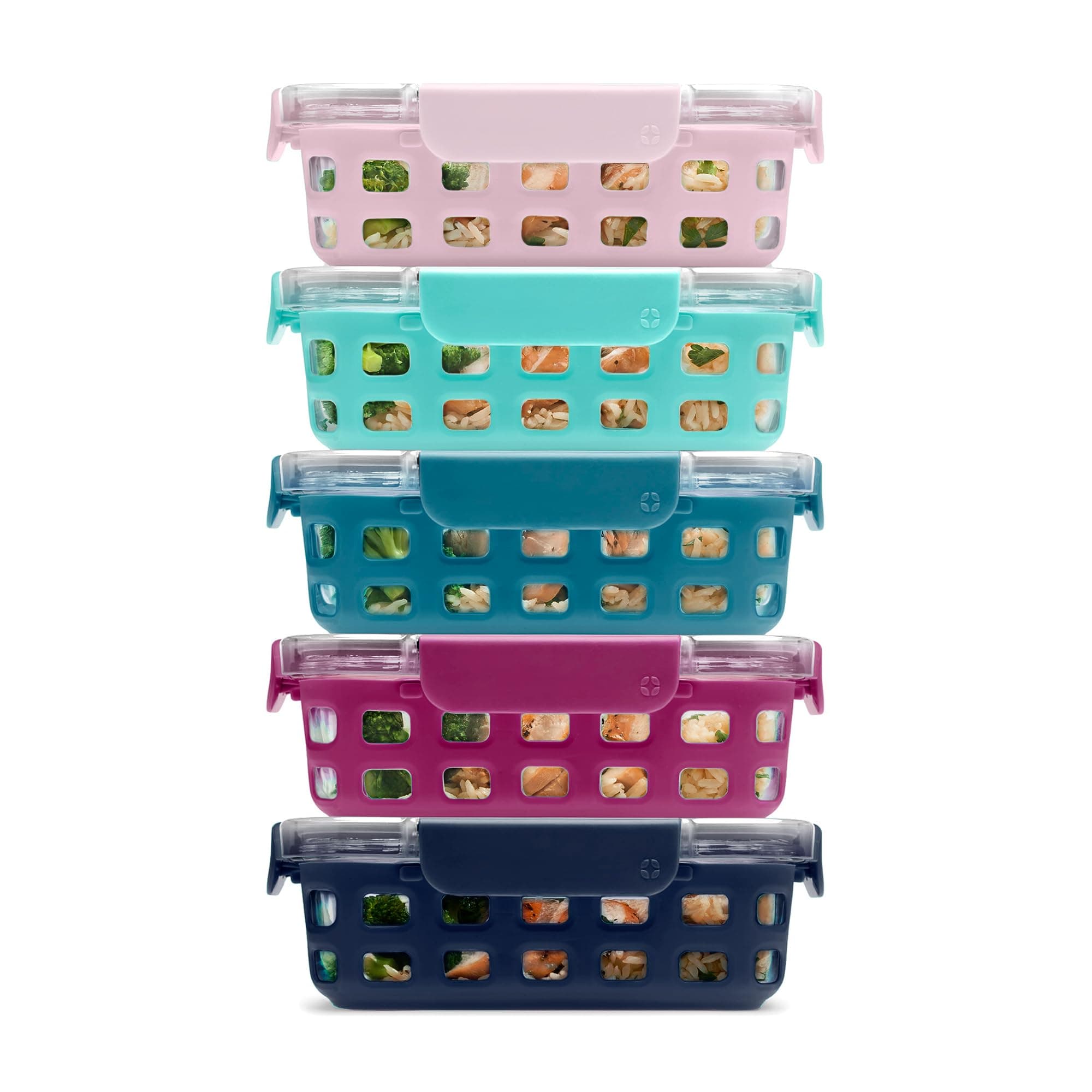 Ello Duraglass 3.4 Cup Meal Prep Sets 10Pc, 5 Pack Set- Glass Food Storage Container with Silicone Sleeve and Airtight BPA-Free Plastic Lids, Dishwasher, Microwave, and Freezer Safe, Evening Orchard Evening Orchard 3.4 Cup