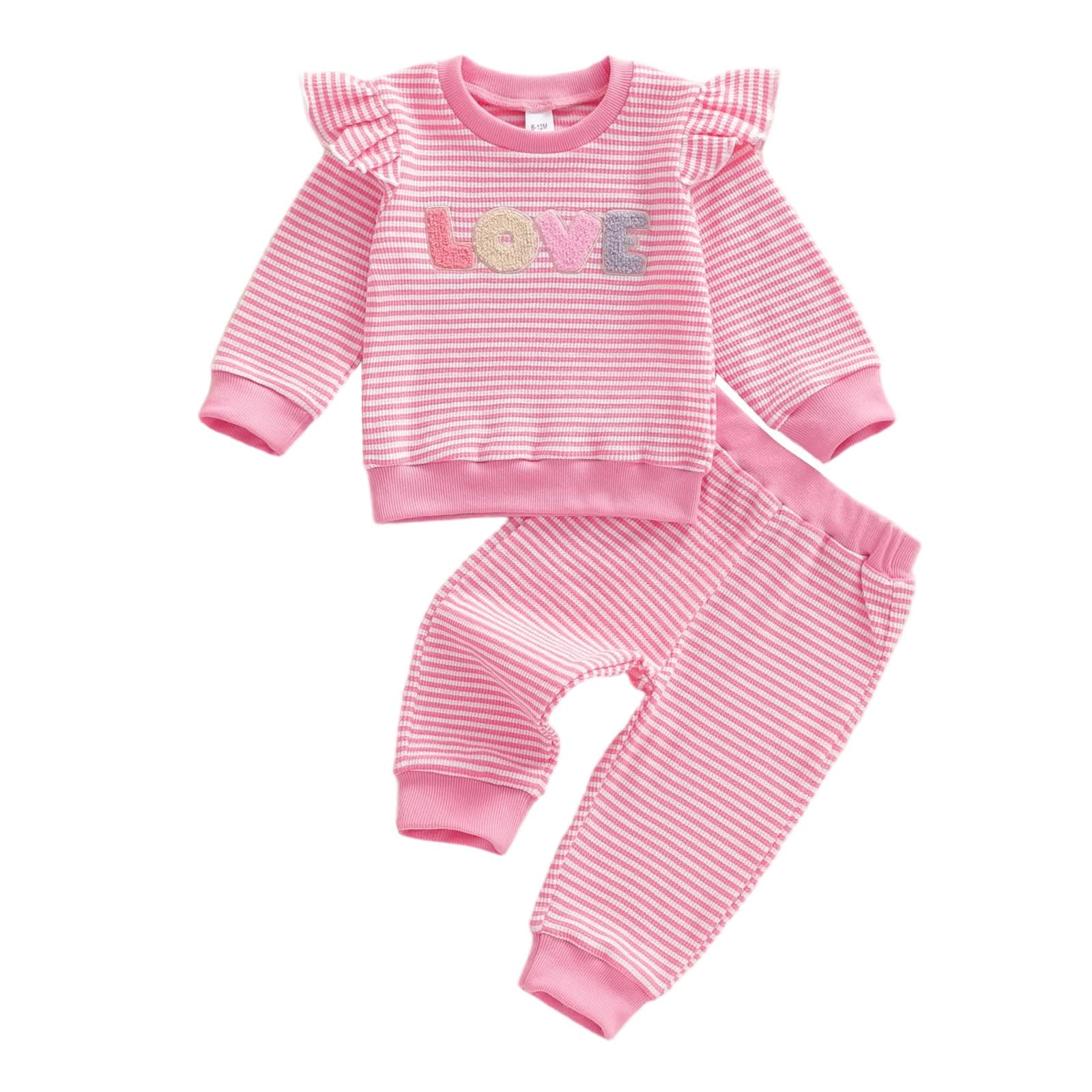 Baby Girl Clothes Newborn Infant Fall Winter Outfits Love Embroidery Long Sleeve Crewneck Sweatshirts Pants 0-24M Love-waffle-pink 0-6 Months