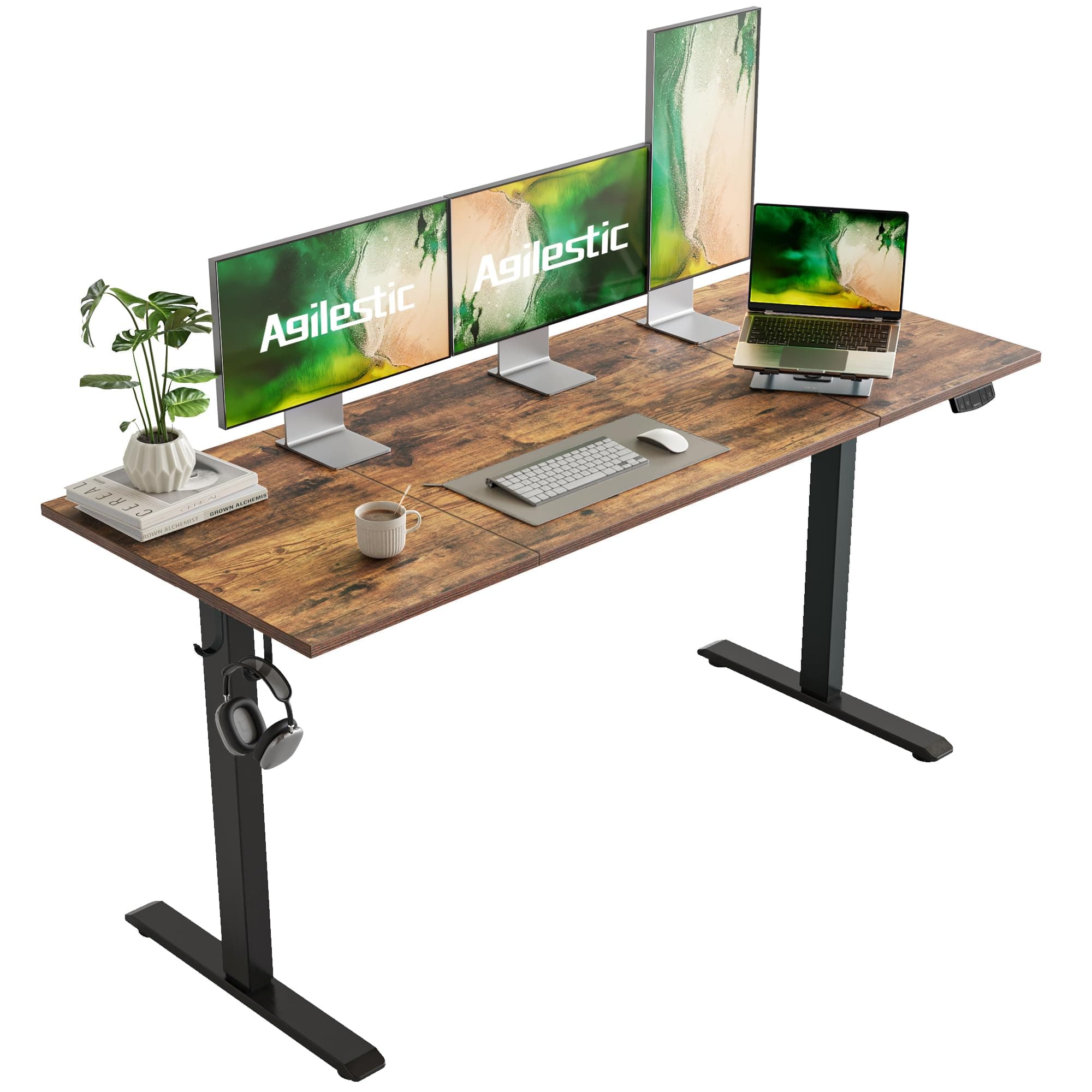 Agilestic Agilestic Electric Standing Desk, Large 63 x 24 Inches Height Adjustable Desk, Sit Stand up Desk for Work Office Home, Splice Board, Rustic Brown Rustic Brown 63 x 24 Inch