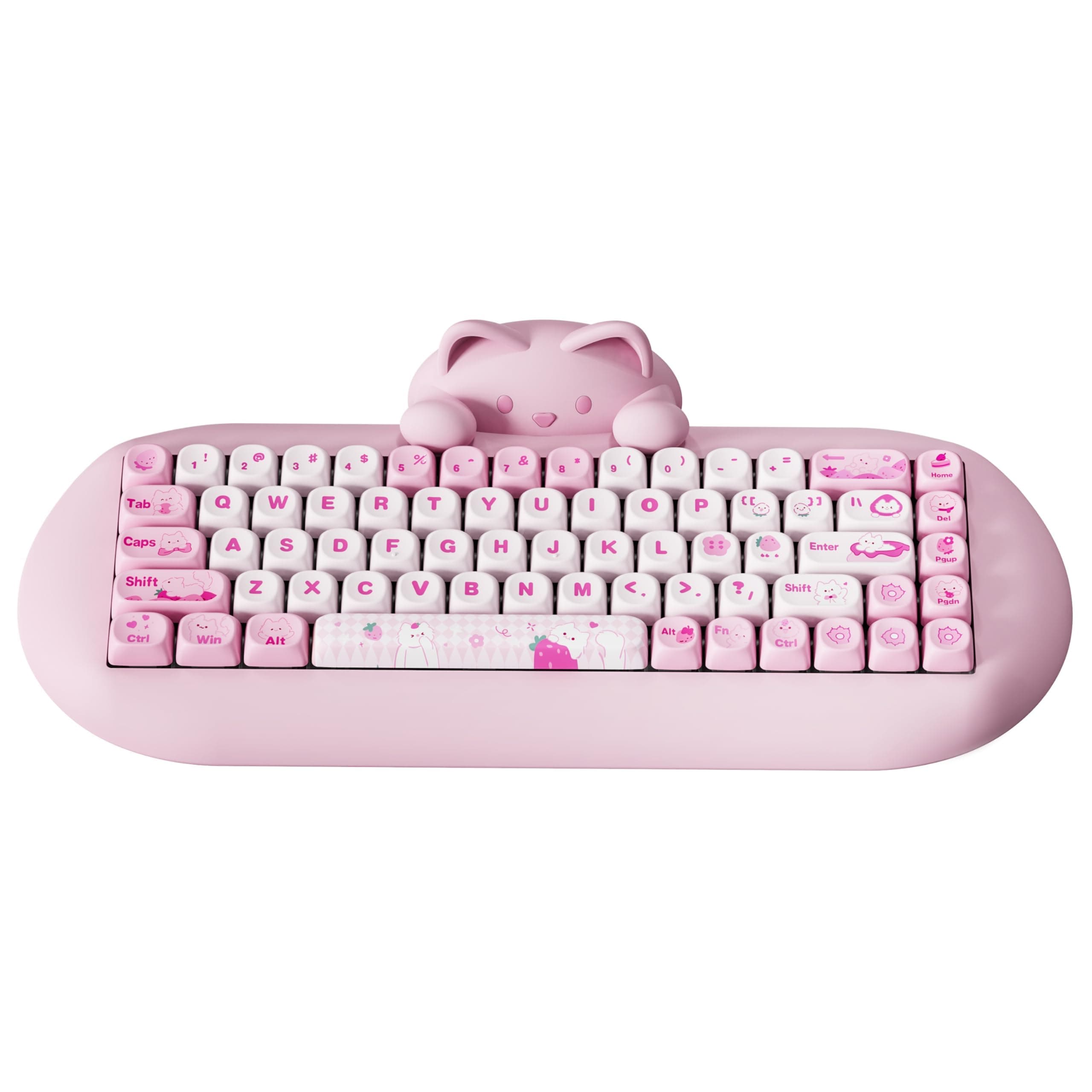 YUNZII YUNZII C68 Wireless Mechanical Keyboard,65% Layout,Hot Swap,Triple Mode BT5.0/2.4G/Wired, RGB Backlit NKRO,Cute Cat Silicone Ergonomic Design for Win/Mac(Pink, Cocoa Cream V2 Switch) Cocoa Cream V2 Switch Pink