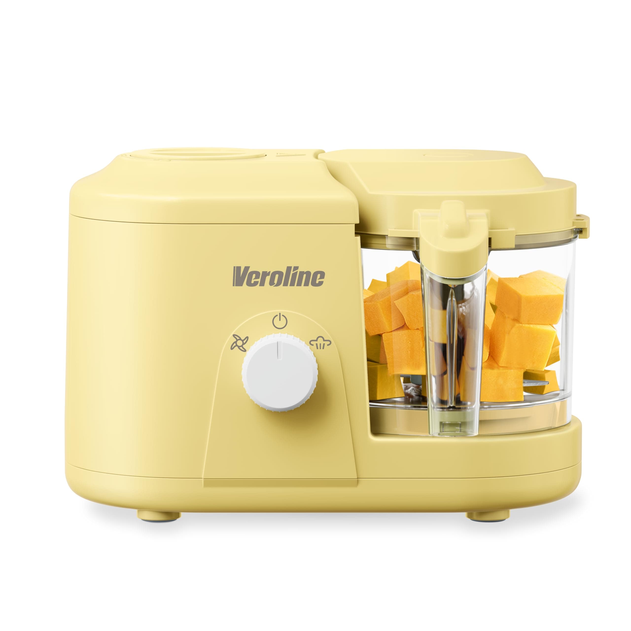 Baby Food Maker, One Button Rotate Control Baby Food Processor, Baby Puree Maker with Steaming and Grinding Functions, Baby Food Steamer and Blender (Yellow)