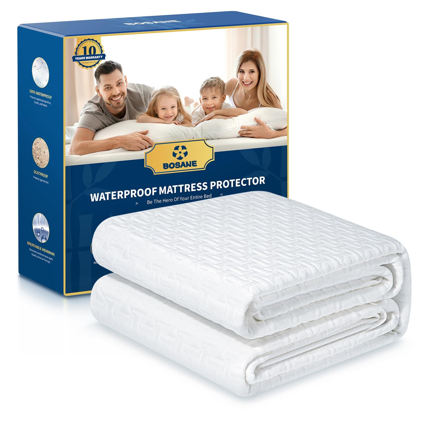 Premium 100% Waterproof King Mattress Protector Breathable Cooling 3D Air Fabric Cover Smooth Soft Hypoallergenic Noiseless Bed Cover Machine Washable Vinyl Free, 8-21'' Deep Pocket White King
