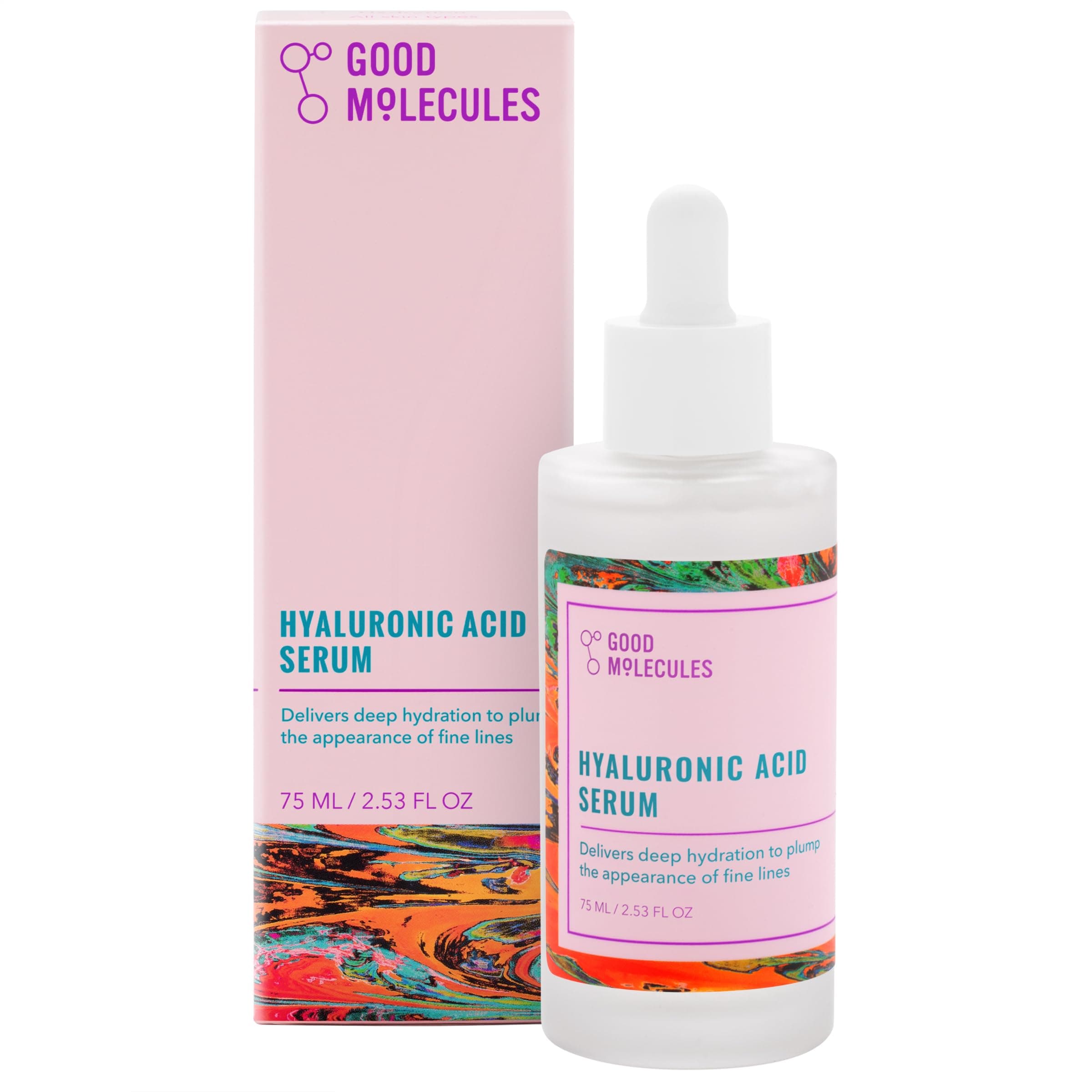 Good Molecules Hyaluronic Acid Serum - 1% Hyaluronic Acid Non-Greasy Ultra hydrating Serum Facial Moisturizer for Plumper Skin, Skin Care for Face 2.53 Fl Oz (Pack of 1)