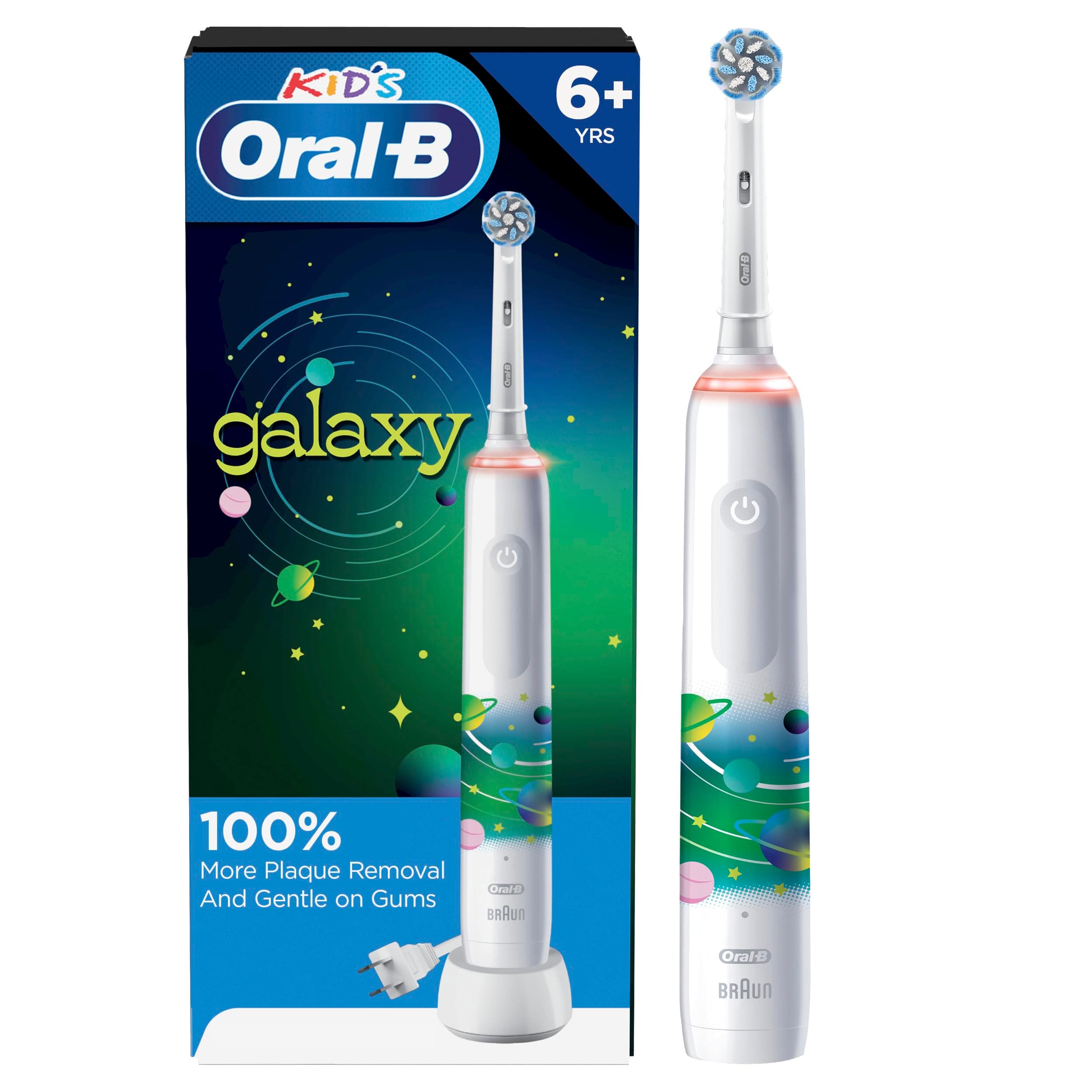 Oral-B Kids Electric Toothbrush with Coaching Pressure Sensor and Timer, Rechargeable Toothbrush with Brush Head, Sparkle & Shine