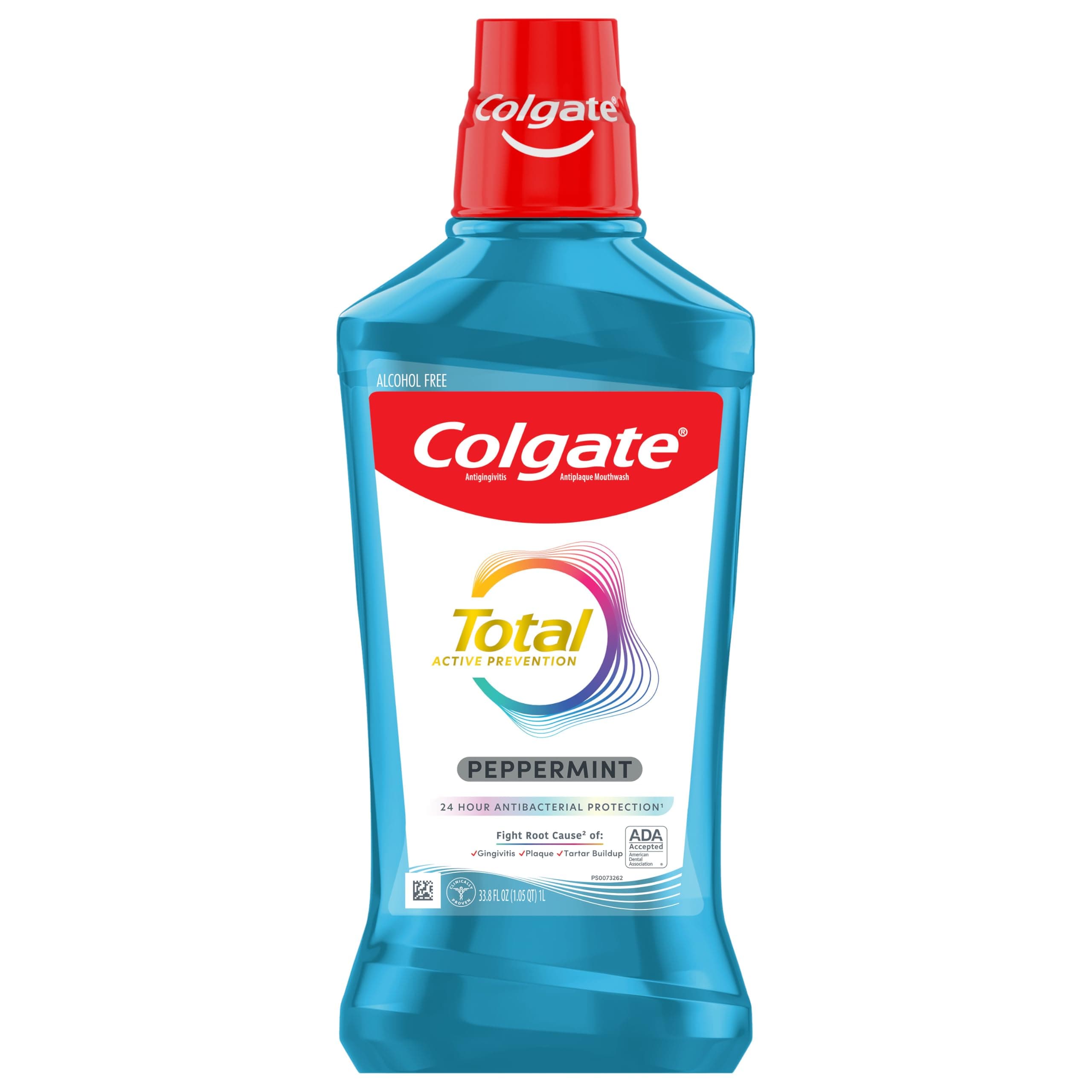 Colgate Total Alcohol Free Mouthwash, Non Burning Peppermint for Bad Breath, Helps Prevent Gingivitis and Plaque, No-Alcohol Mouthwash, Peppermint, 1.0 L 33 Fl Oz (Pack of 1) Peppermint
