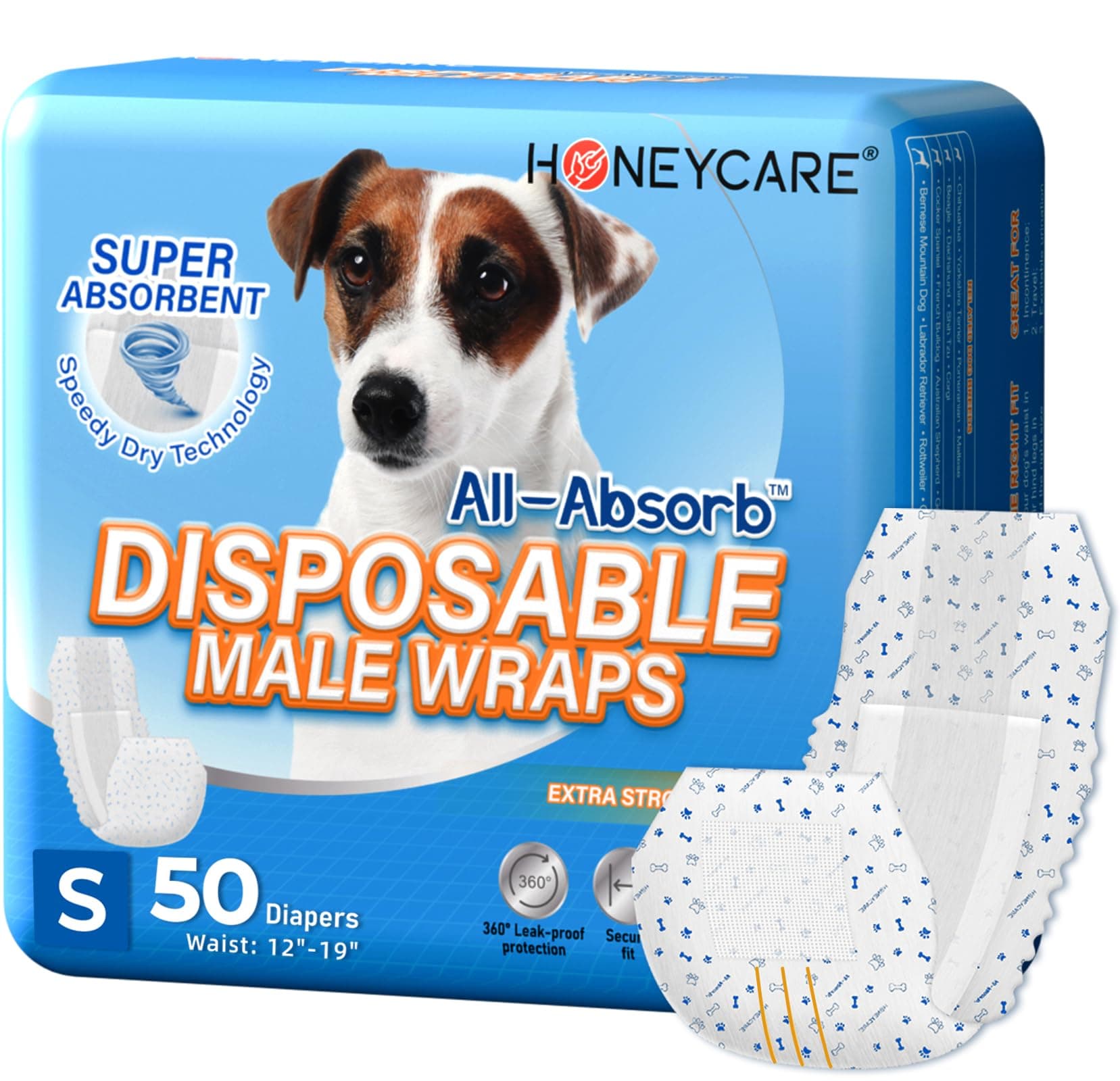 HONEY CARE All-Absorb A26 Male Dog Wrap, 50 Count, Small 50 Small (50 Count)