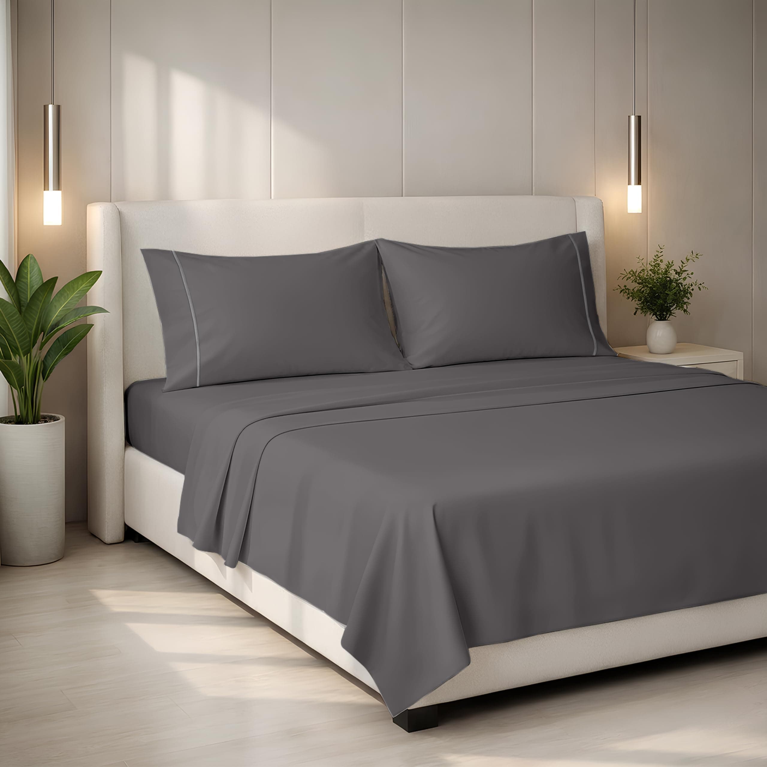 Mayfair Linen Mayfair Linen 100% Egyptian Cotton King Sheets Set - 2000 Series Luxury Sheet King Size Bed Set, Silky Soft & Cooling, Sateen Weave 17" Extra Deep Pocket Hotel Collection Sheet (4 Pc, Dark Grey) King Dark Grey