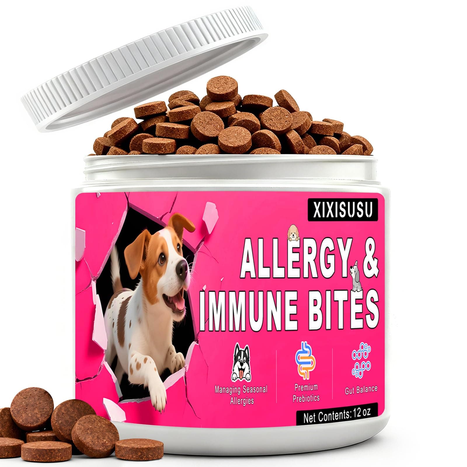 XIXSUSU Allergy Relief Chews for Dogs 12 oz | Itch & Hot Spot Relief for Skin & Coat Health | Grain Free Soft Chews for Dog Allergies | Gut Health for Dog Allergies & Sensitive Stomach