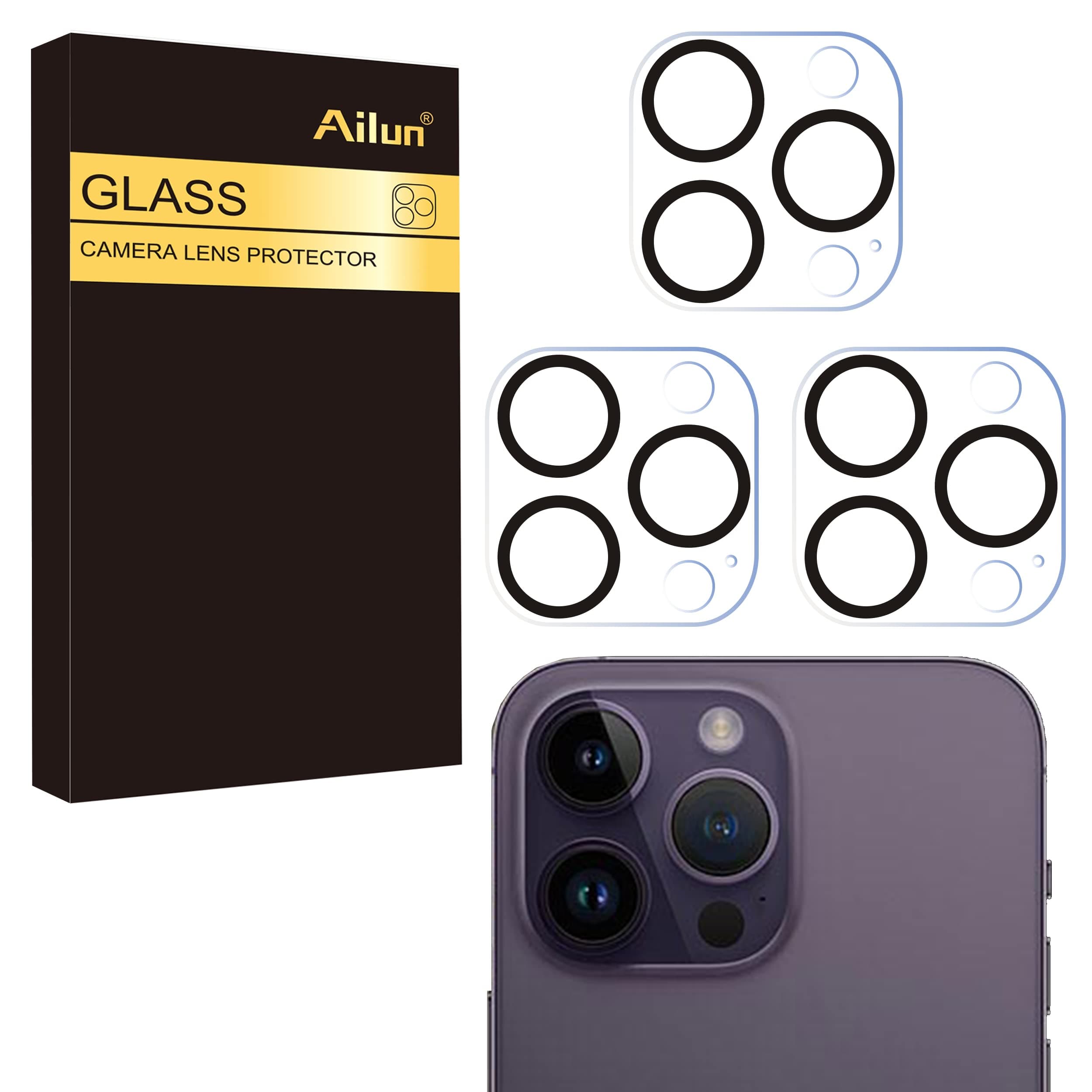 Ailun 3 Pack Camera Lens Protector for iPhone 16 Pro / 14 Pro & iPhone 16 Pro Max / 14 Pro Max,Tempered Glass,9H Hardness,Anti-Scratch,Case Friendly[Does not Affect Night Shots] iPhone 16 Pro(Pro Max)/14 Pro(Pro Max)