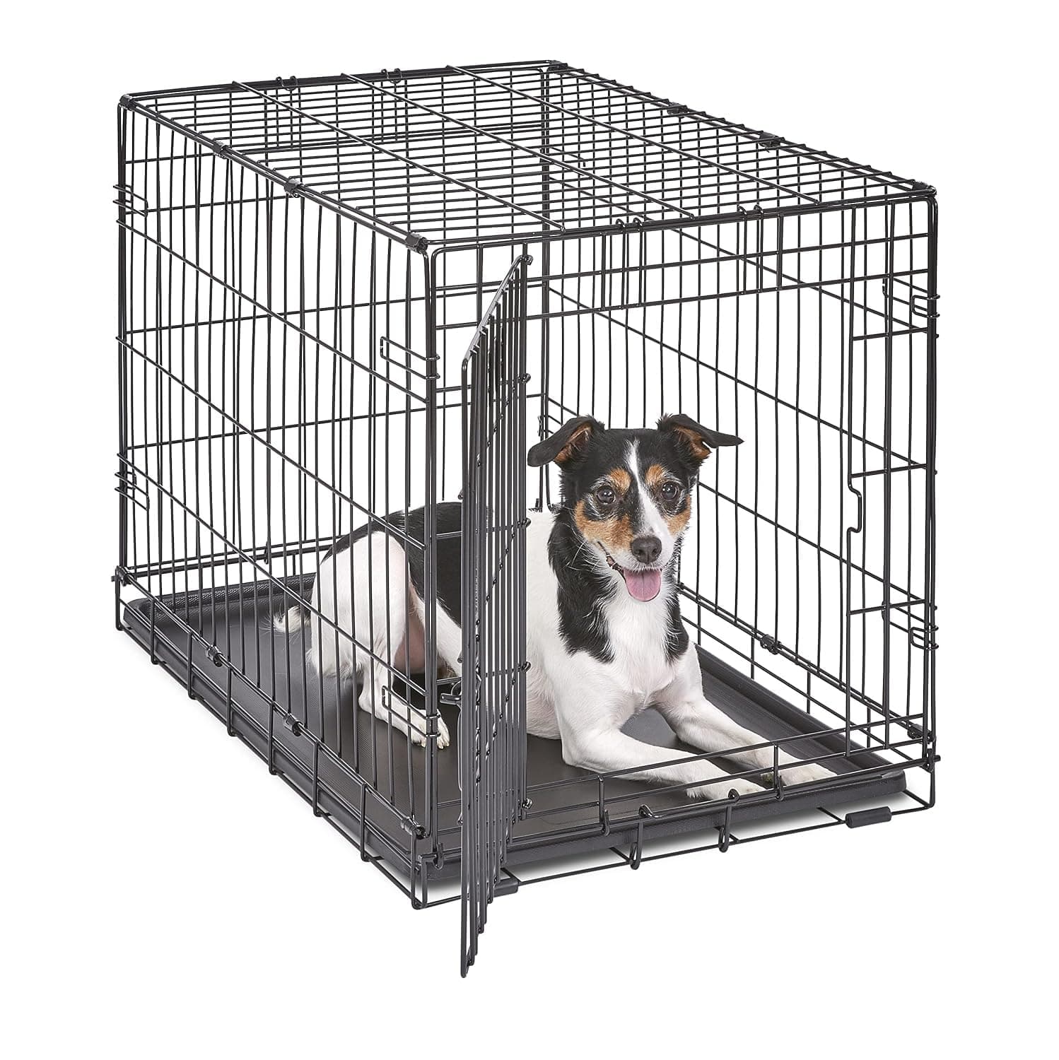 MidWest Homes for Pets 30-Inch iCrate Folding Dog Crate with Divider Panel, Leak-Proof Tray & Secure Latches – Metal Wire Kennel for Medium Breeds – Portable, Durable & Easy to Assemble 30.7"L x 19.3"W x 21.5"H Black