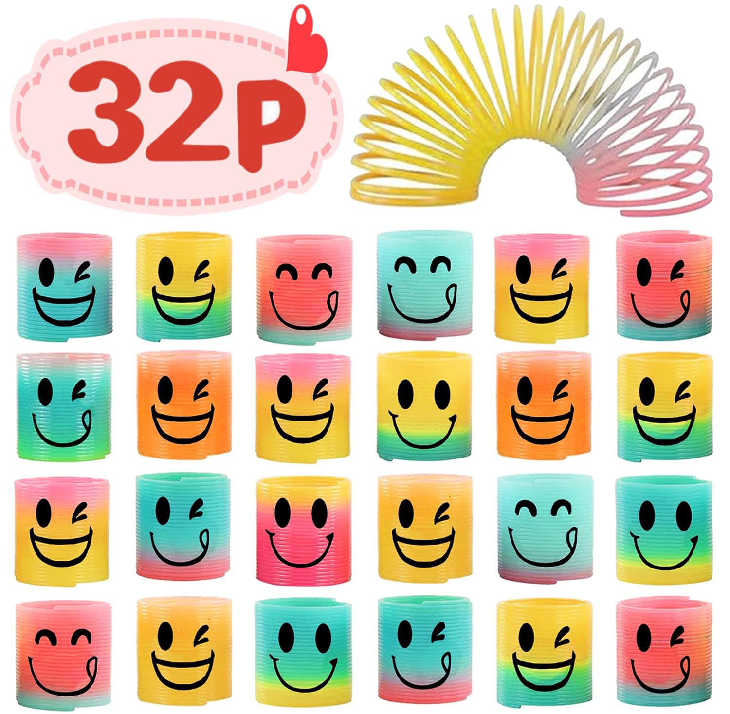 AZEN 32 Pcs Mini Spring Party Favors for Kids 3-5 4-8, Goodie Bags Stuffers for Birthday Party, Classroom Prizes Kids Prizes, Small Bulk Toys Gifts (4 Smile) B-32p