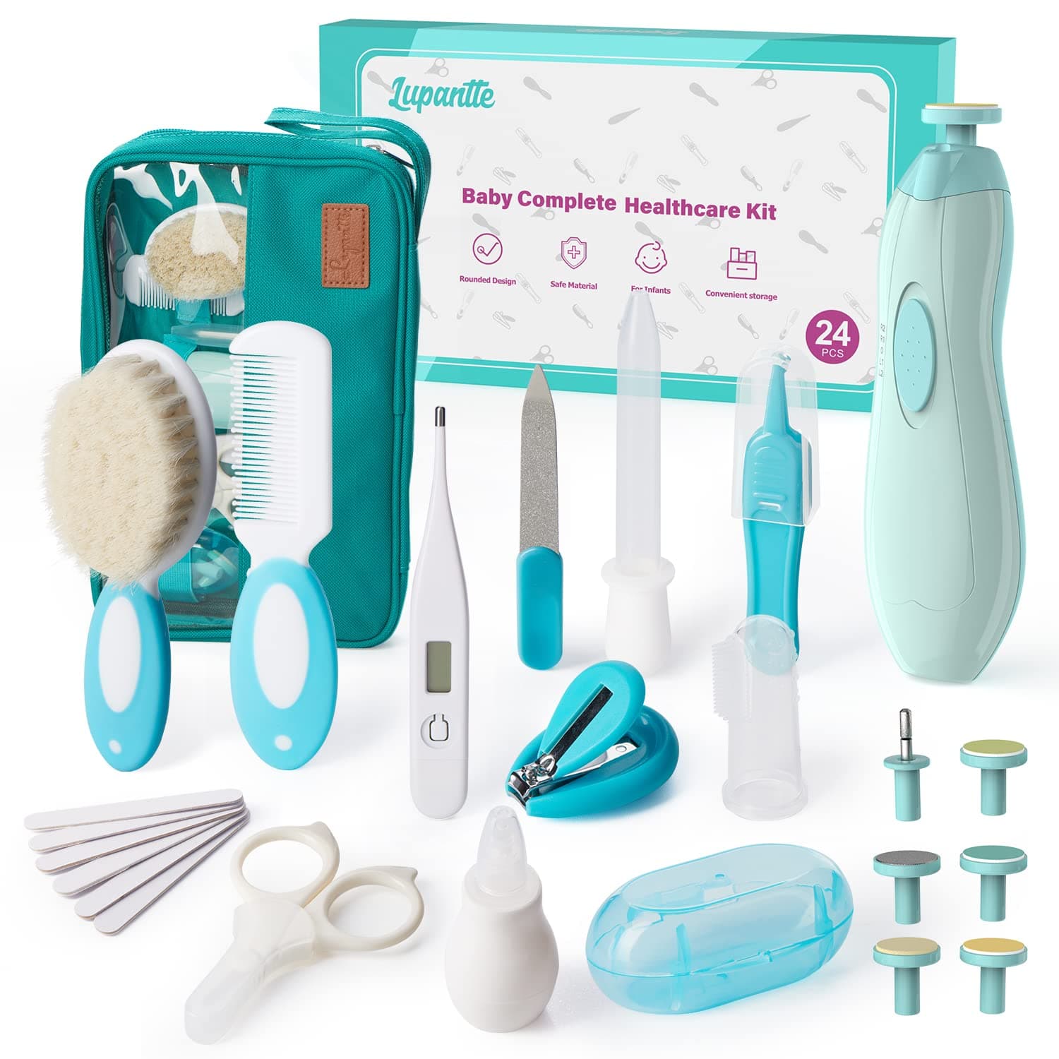Baby Healthcare and Grooming Kit, 24 in 1 Baby Electric Nail Trimmer Set, Lupantte Nursery Care Kit, Toddler Nail Clippers, Medicine Dispenser, Infant Comb, Brush, etc. Baby Care Products 24pcs Kit 24 Piece Set